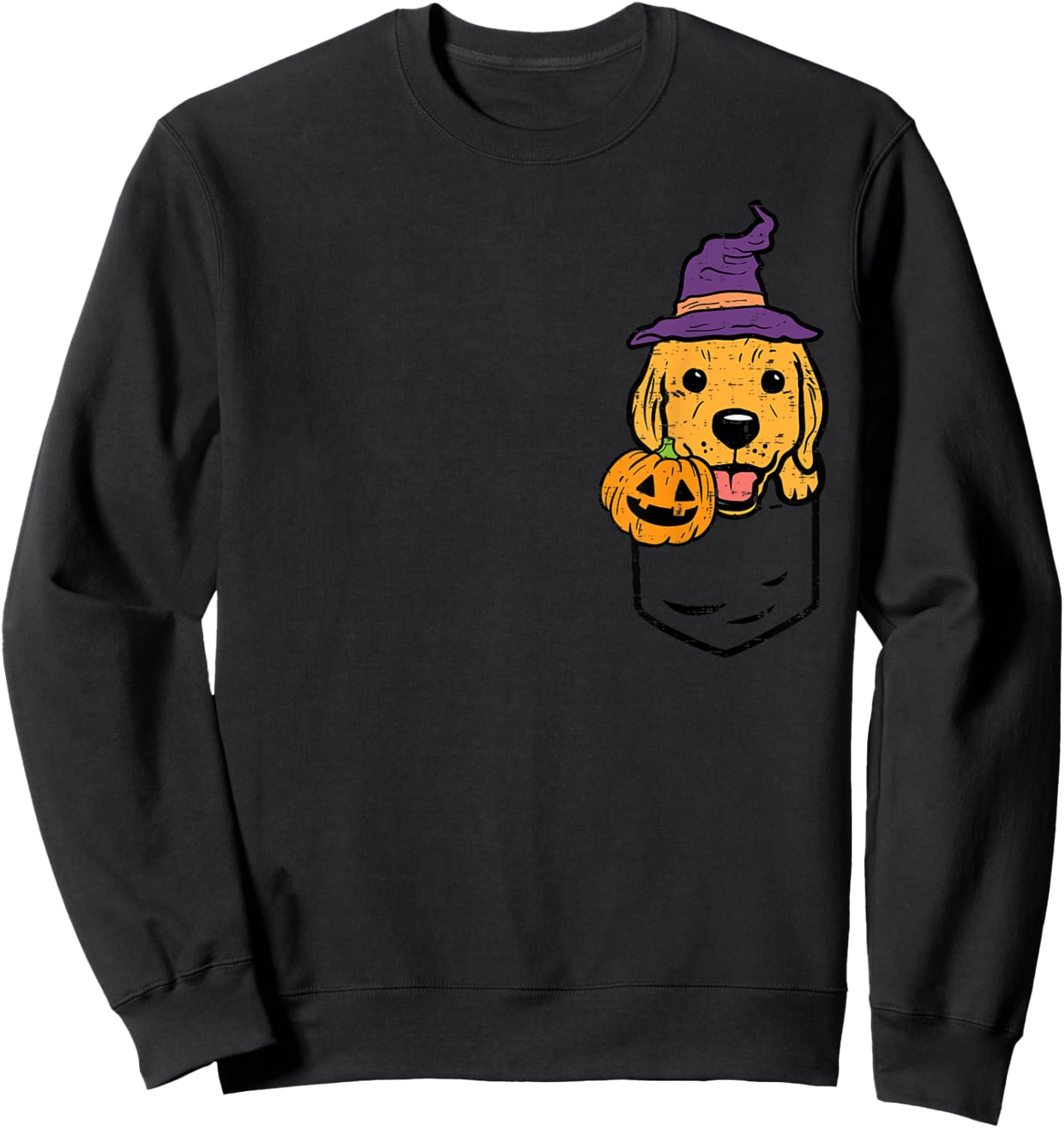 Pocket Golden Retriever Witch Halloween Dog Men Women Kids Sweatshirt - Sweatshirt | Black