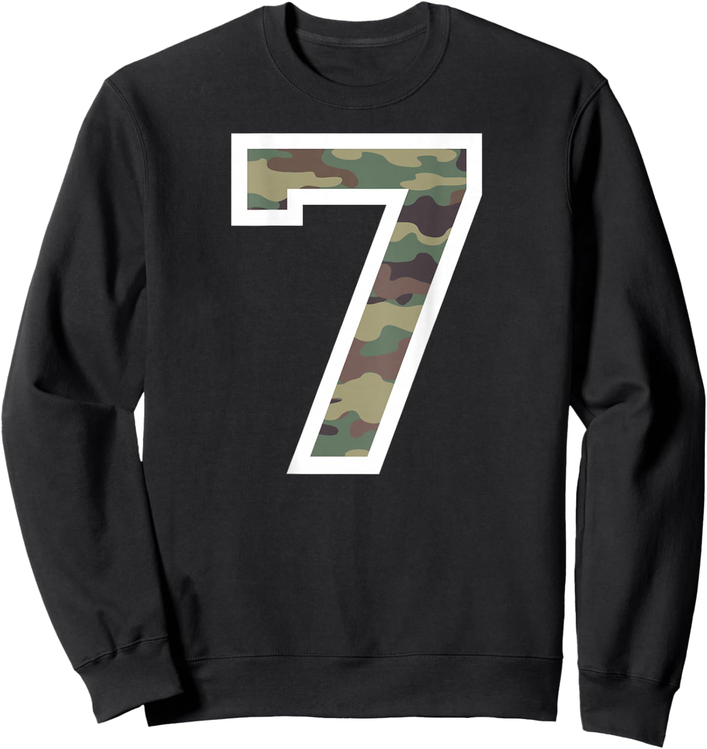 #7 Jersey Uniform Varsity Sports, Camo Camouflage, 7th Sweatshirt - Sweatshirt | Black