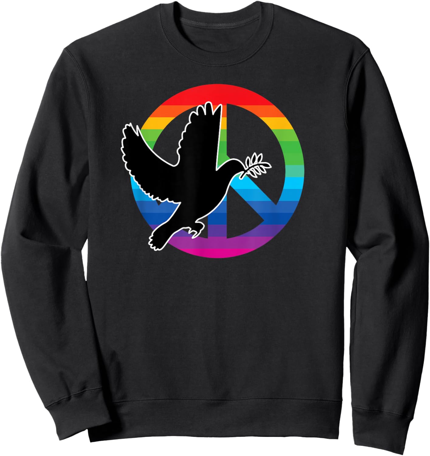 Dove Free Bird of Peace Sign Love Kindness and Rainbow Peace Sweatshirt - Sweatshirt | Black