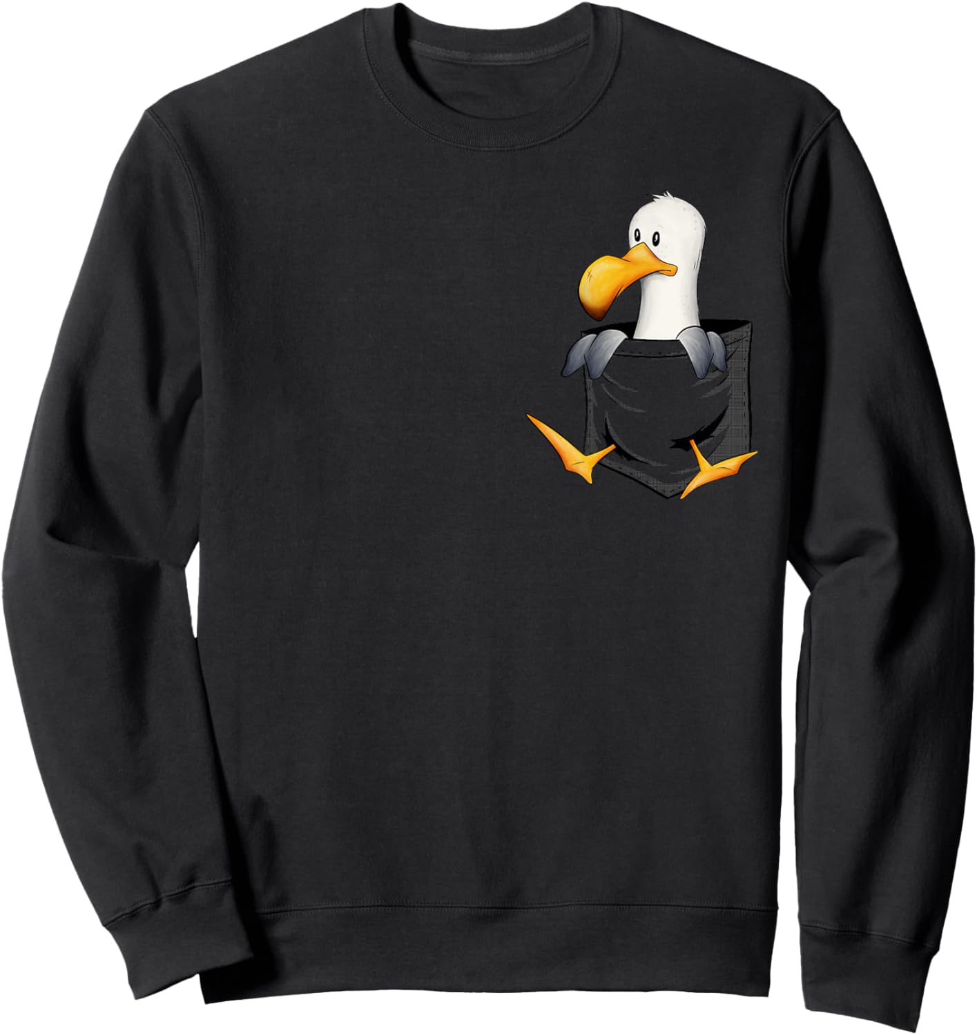 Funny Sea-Bird Drawing Cute Seagull In Pocket Sweatshirt - Sweatshirt | Black