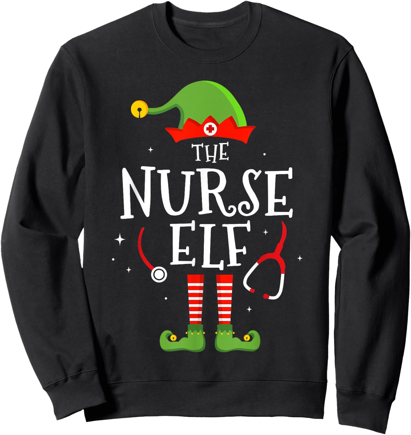 The Nurse elf Funny Christmas Matching Family Pajama Sweatshirt - Sweatshirt | Black