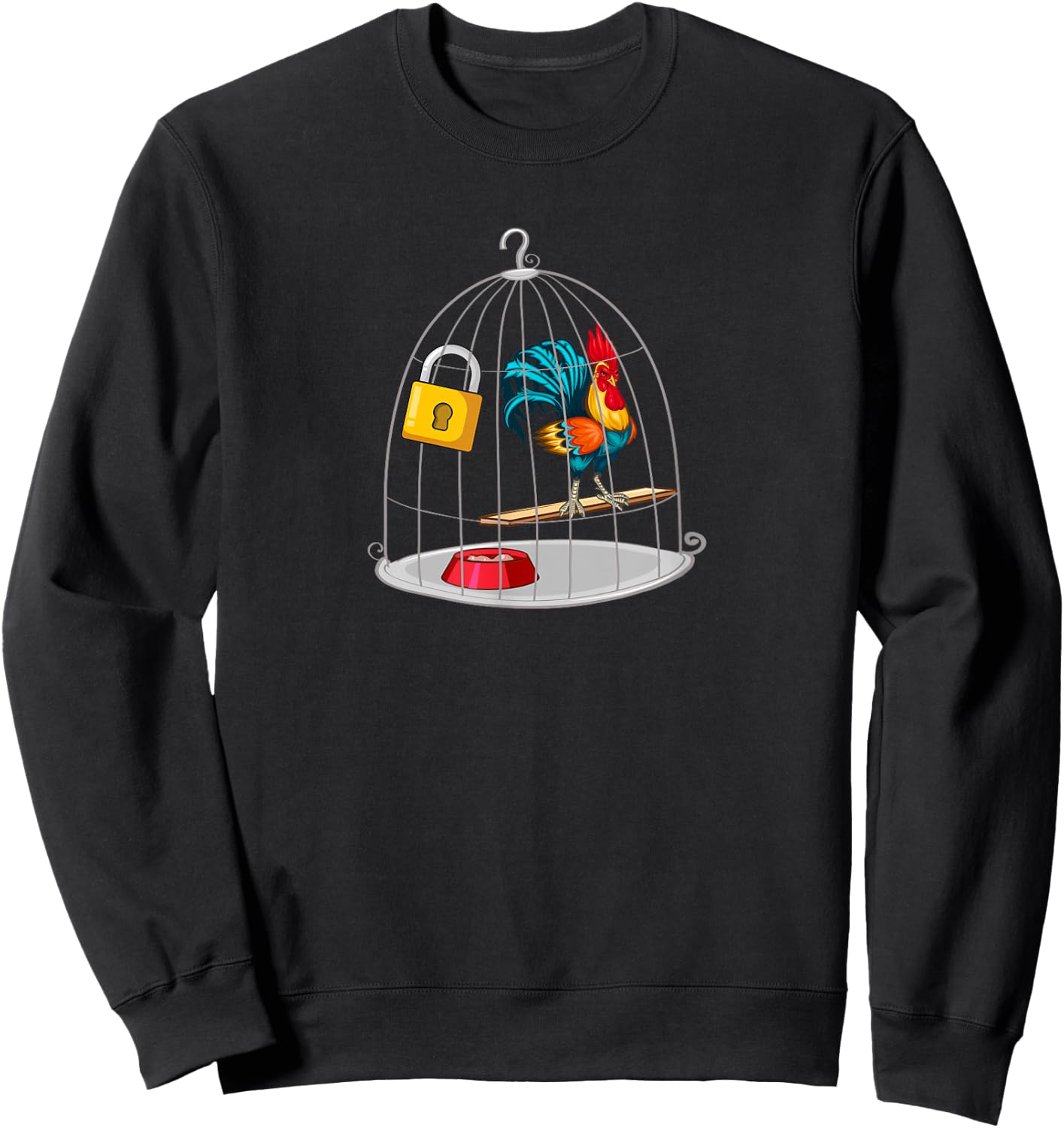 RED ROOSTER COCK MALE CHASTITY Chicken in Cage Sweatshirt - Sweatshirt | Black