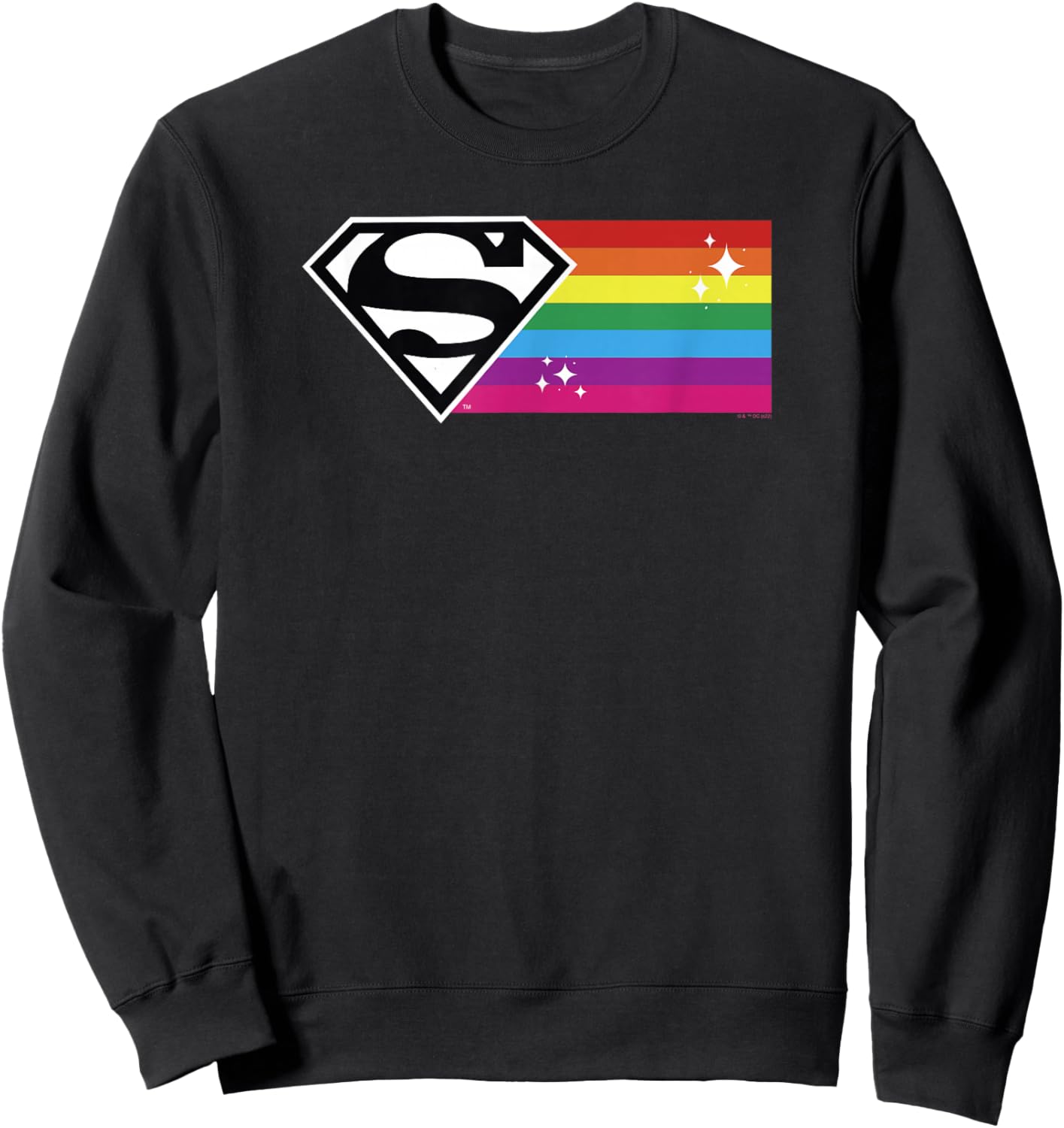 DC Comics Pride Justice League Superman Rainbow Flag Sparkle Sweatshirt - Sweatshirt | Black