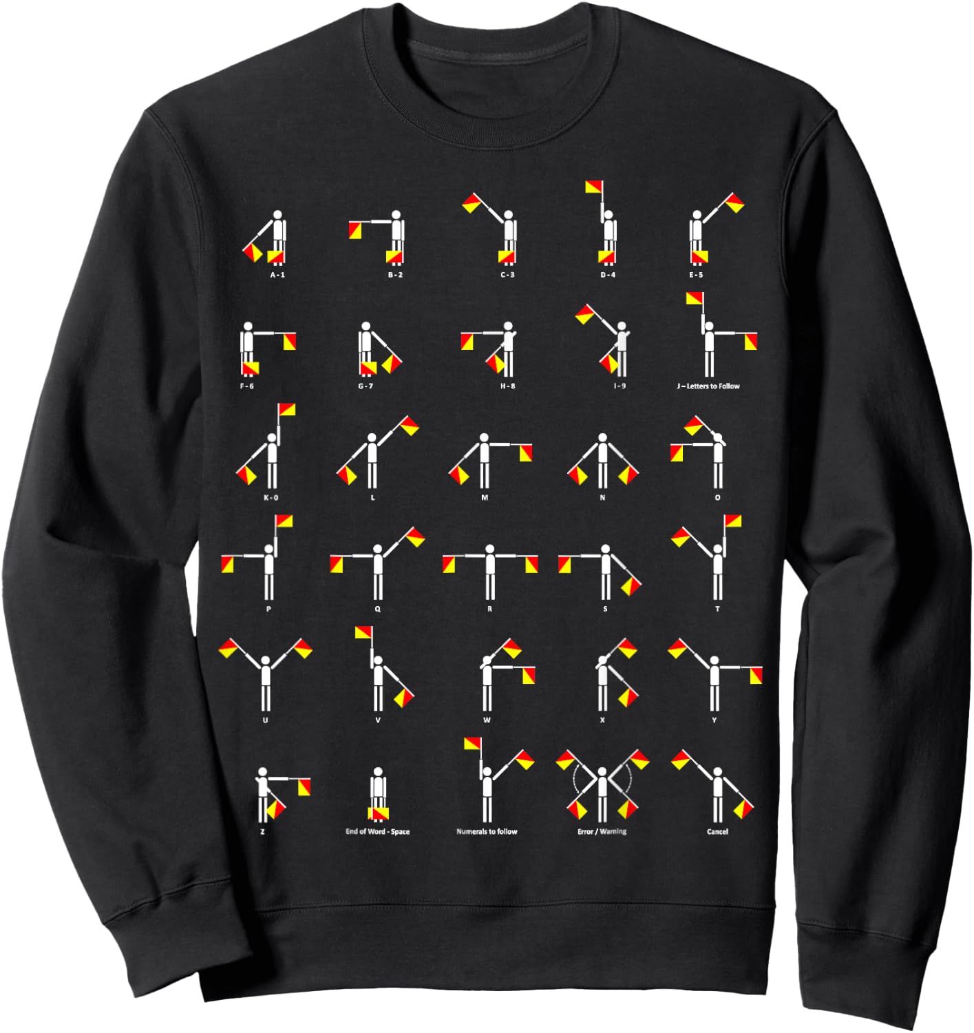 Funny Nerdy Semaphore Flag Alphabet Signalling White Sweatshirt - Sweatshirt | Black
