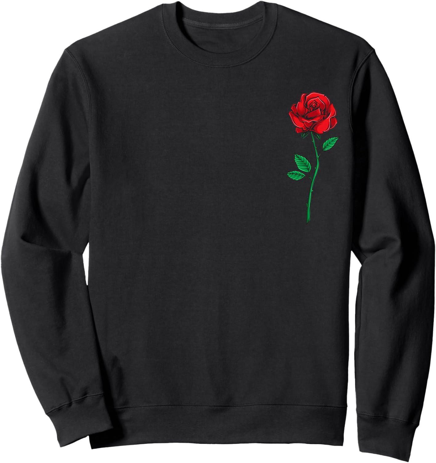 Single Red Rose Pocket Flower Romantic Love Pocket Sweatshirt - Sweatshirt | Black