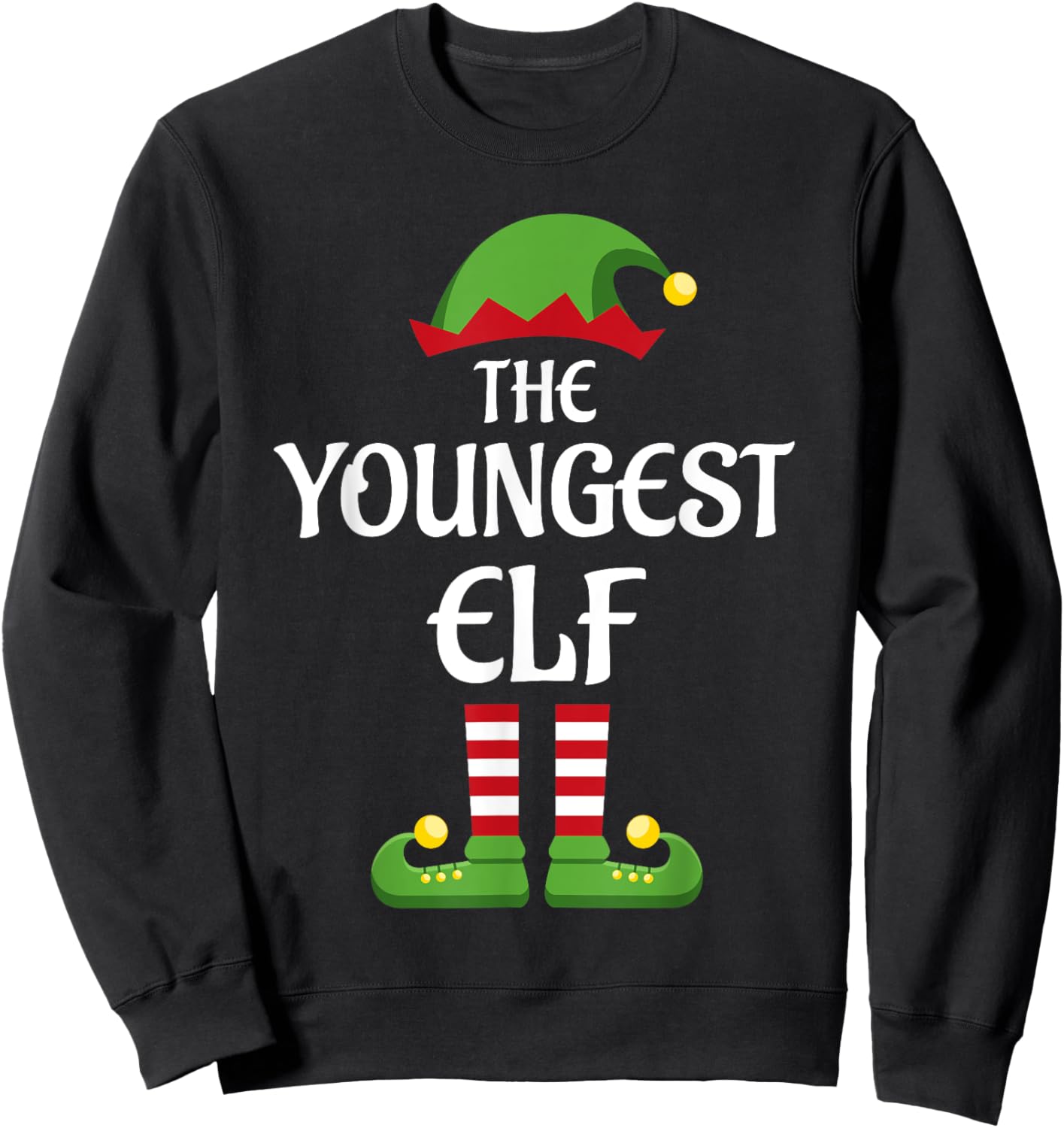 Youngest Elf Family Matching Group Christmas Sweatshirt - Sweatshirt | Black