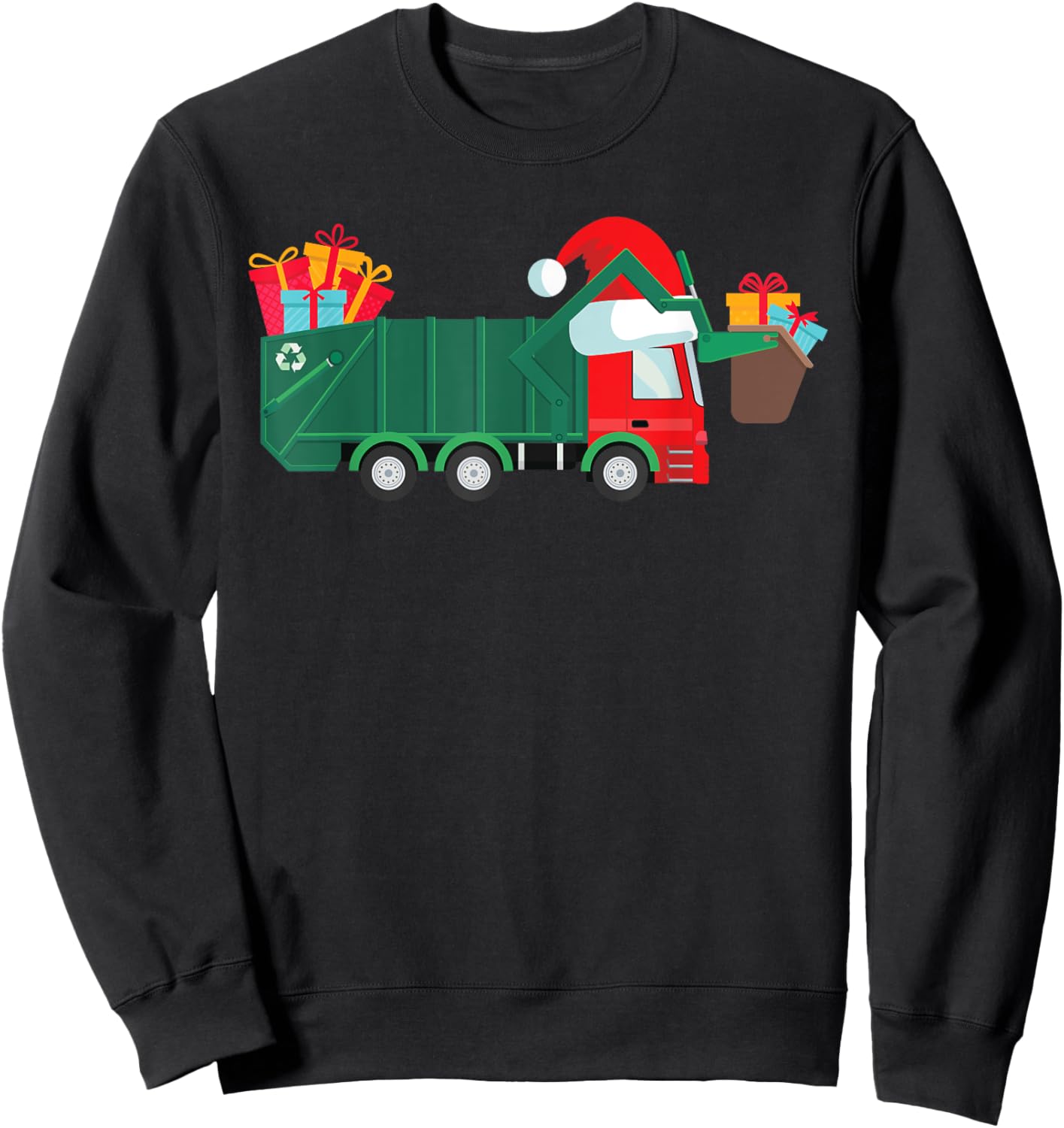 Christmas Truck Shirt for Boys Kids Funny Garbage Truck Sweatshirt - Sweatshirt | Black
