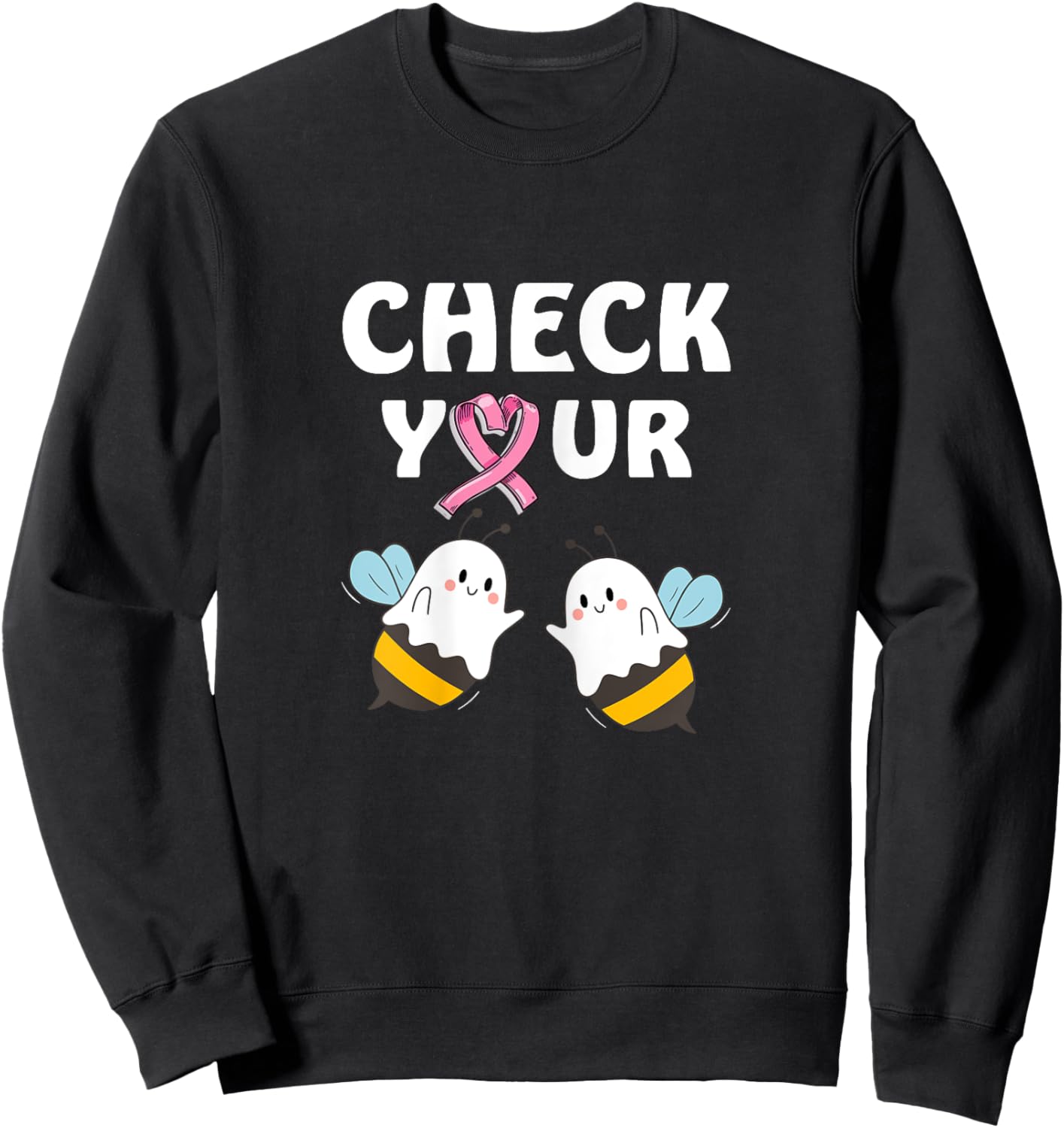 Pink Halloween Check Your Boo Bees Sweatshirt - Sweatshirt | Black