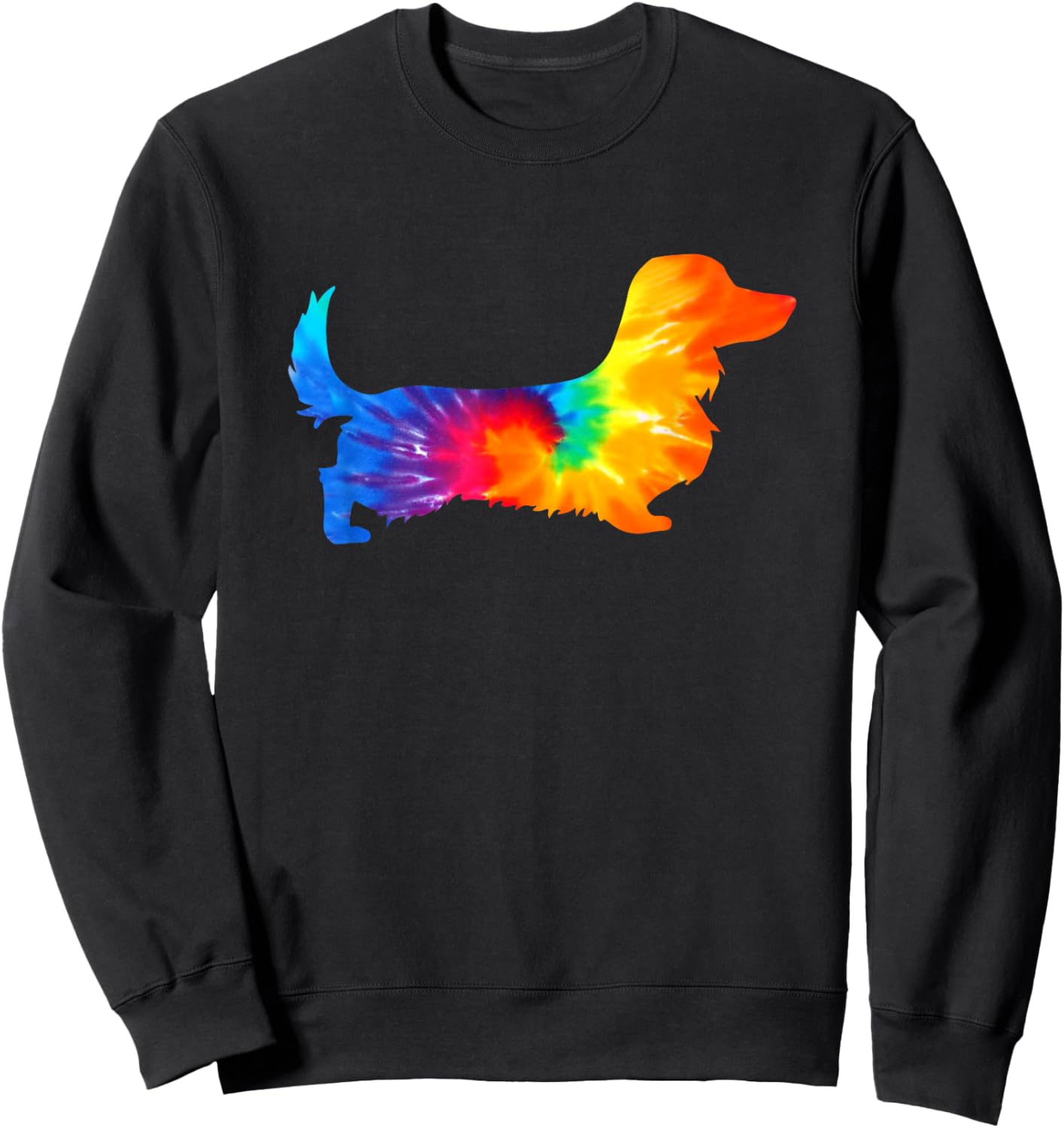 Dachshund Doxie Long Haired Tie Dye Dog Mom Dad Lover Cute Sweatshirt - Sweatshirt | Black