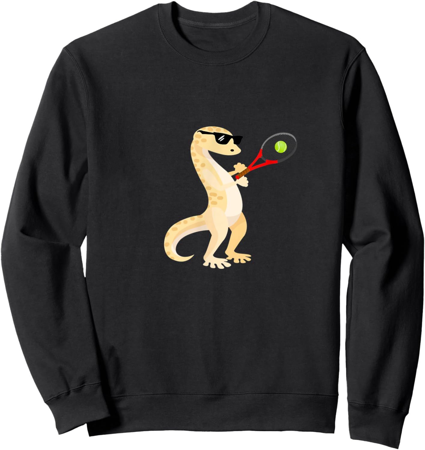 Funny Gecko Wearing Sunglasses Playing Tennis Lizard Sweatshirt - Sweatshirt | Black