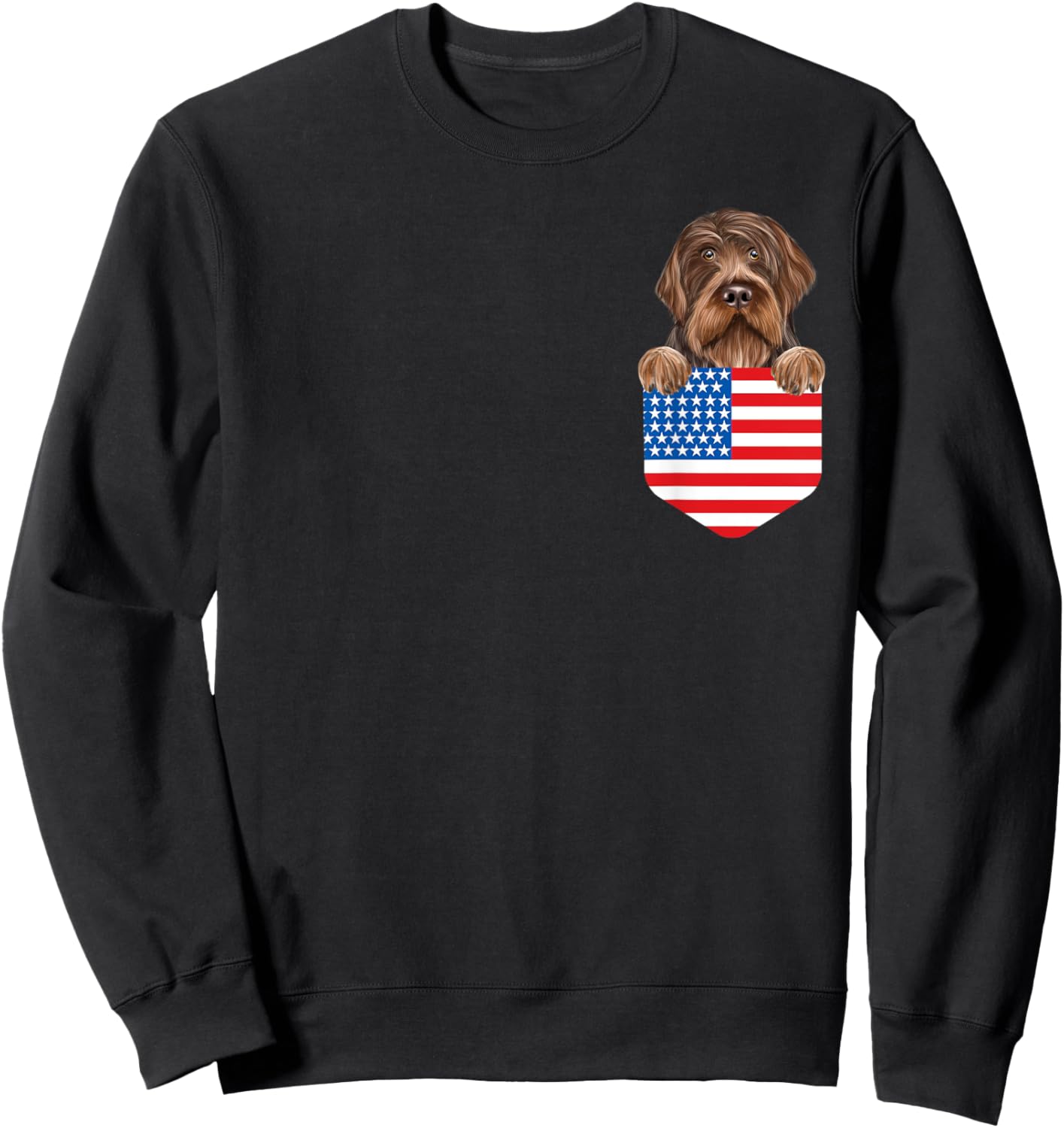 America Flag Wirehaired Pointing Griffon Dog In Pocket Sweatshirt - Sweatshirt | Black