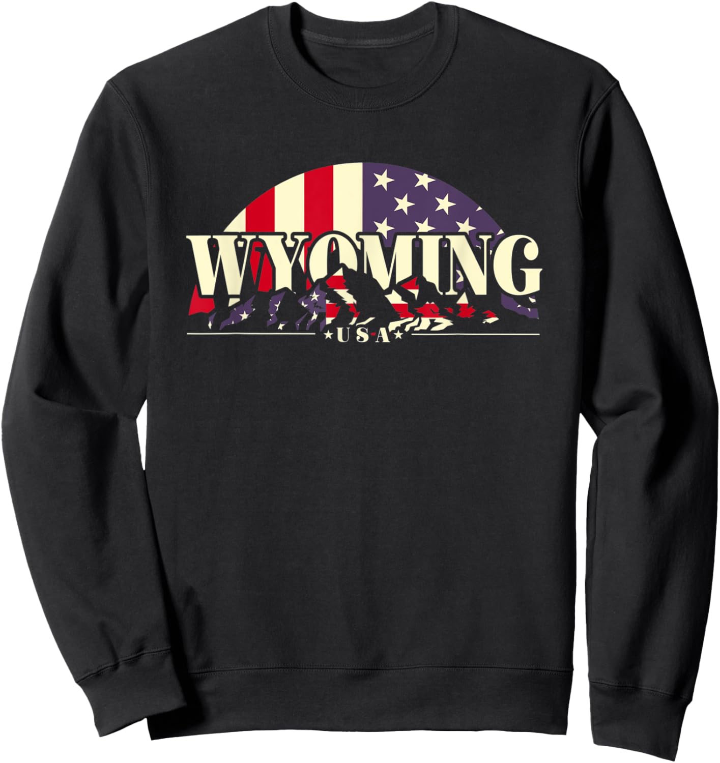 American State Wyoming, Vintage Mountain Nature Hiking Sweatshirt - Sweatshirt | Black