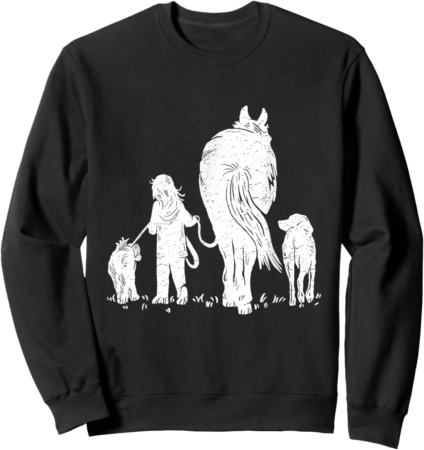 Girl with Horse and Dog Sweatshirt - Sweatshirt | Black
