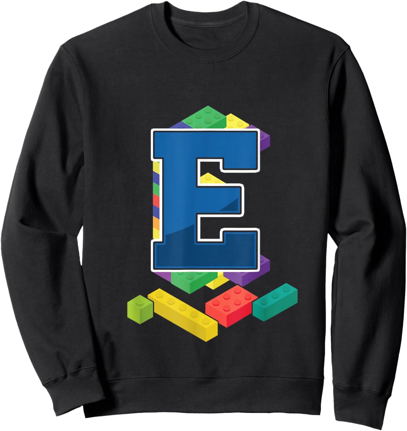 Letter E Master Builder Alphabet Last Name Building Blocks Sweatshirt - Sweatshirt | Black