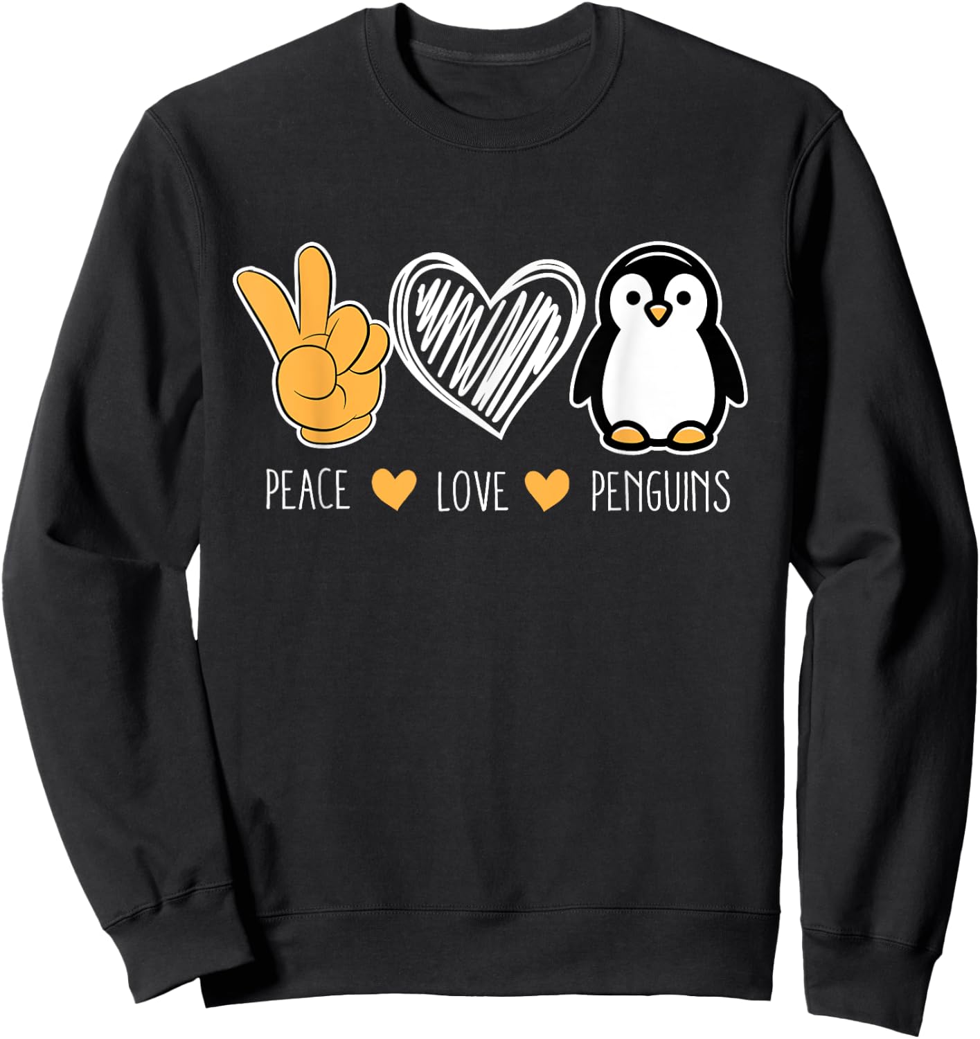 Penguin Cartoon Lovers Animals Outfit Peace Love Penguins Sweatshirt - Sweatshirt | Black