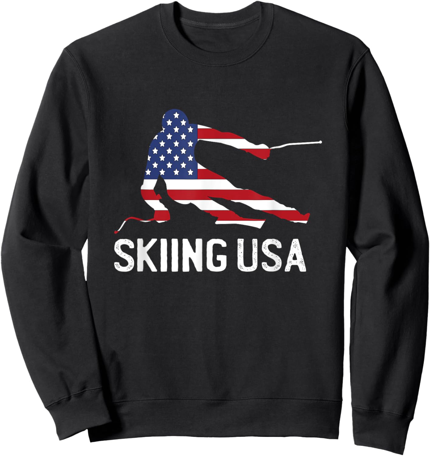 Support Skiing USA Team Funny American patriot ski Flag Sweatshirt - Sweatshirt | Black