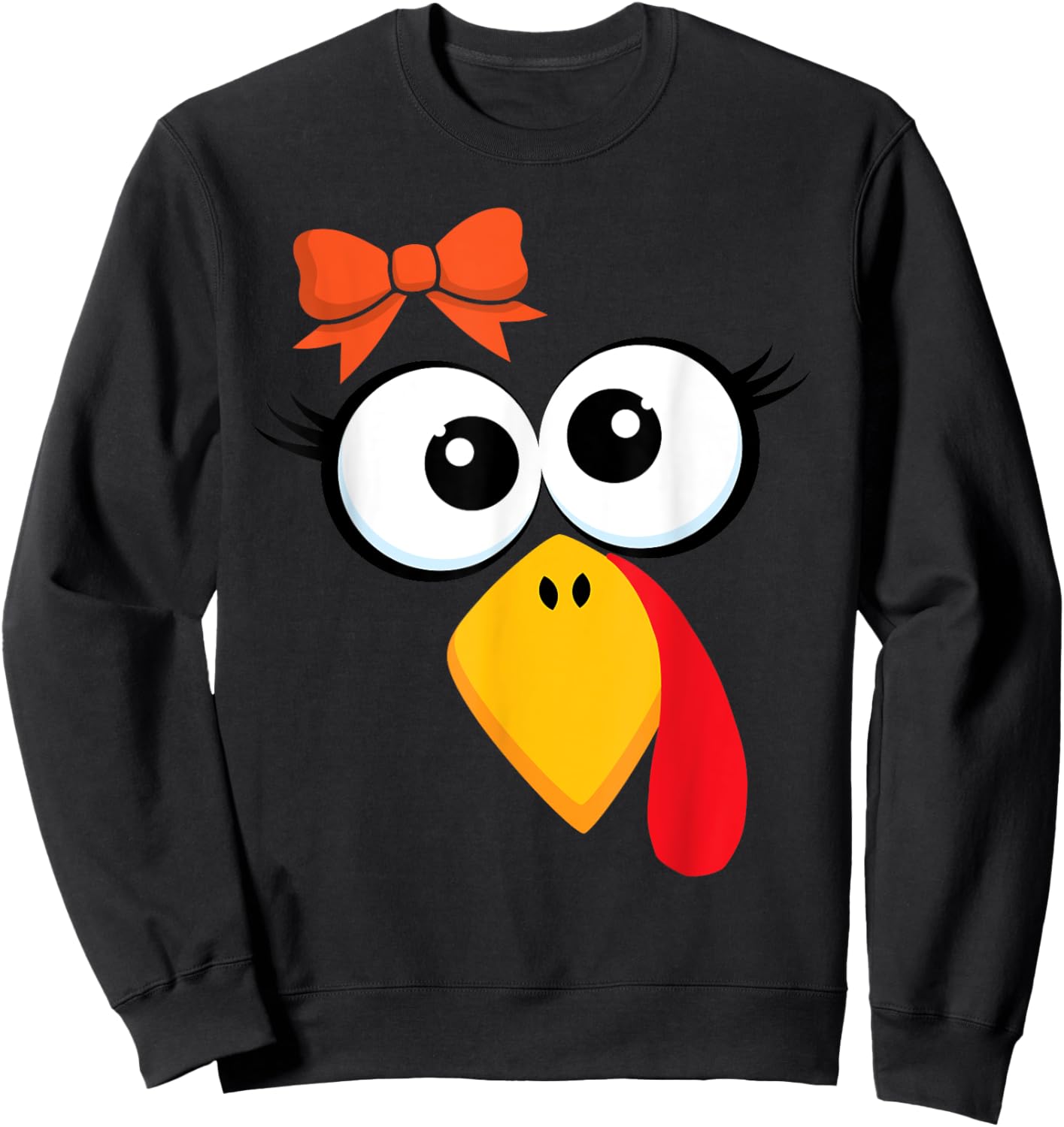 Funny Turkey Face Thanksgiving Cute Girls Hair Bow Sweatshirt - Sweatshirt | Black
