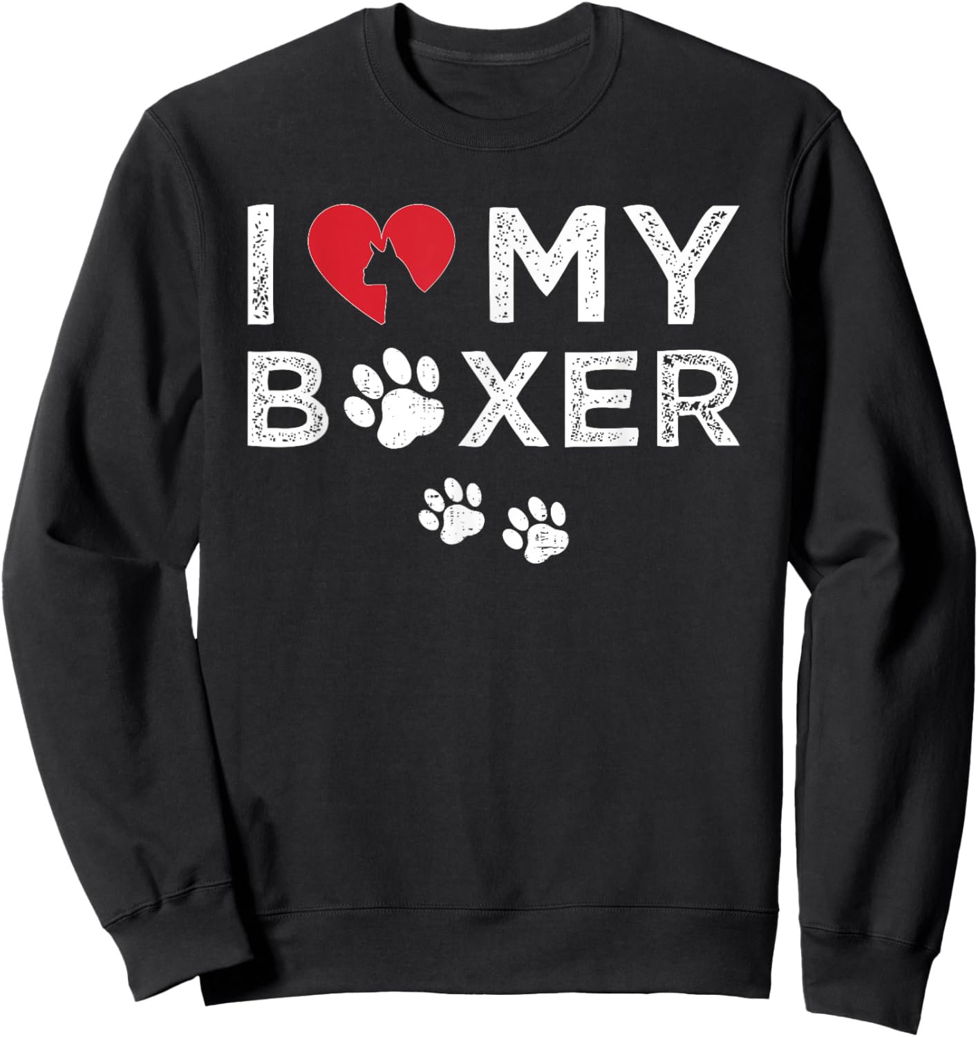 I Love My Boxer Dog with Red Heart and Paw Print Sweatshirt - Sweatshirt | Black