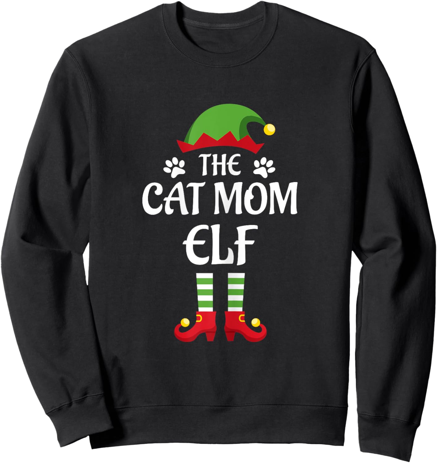 Cat Mom Elf Family Matching Group Christmas Women Sweatshirt - Sweatshirt | Black