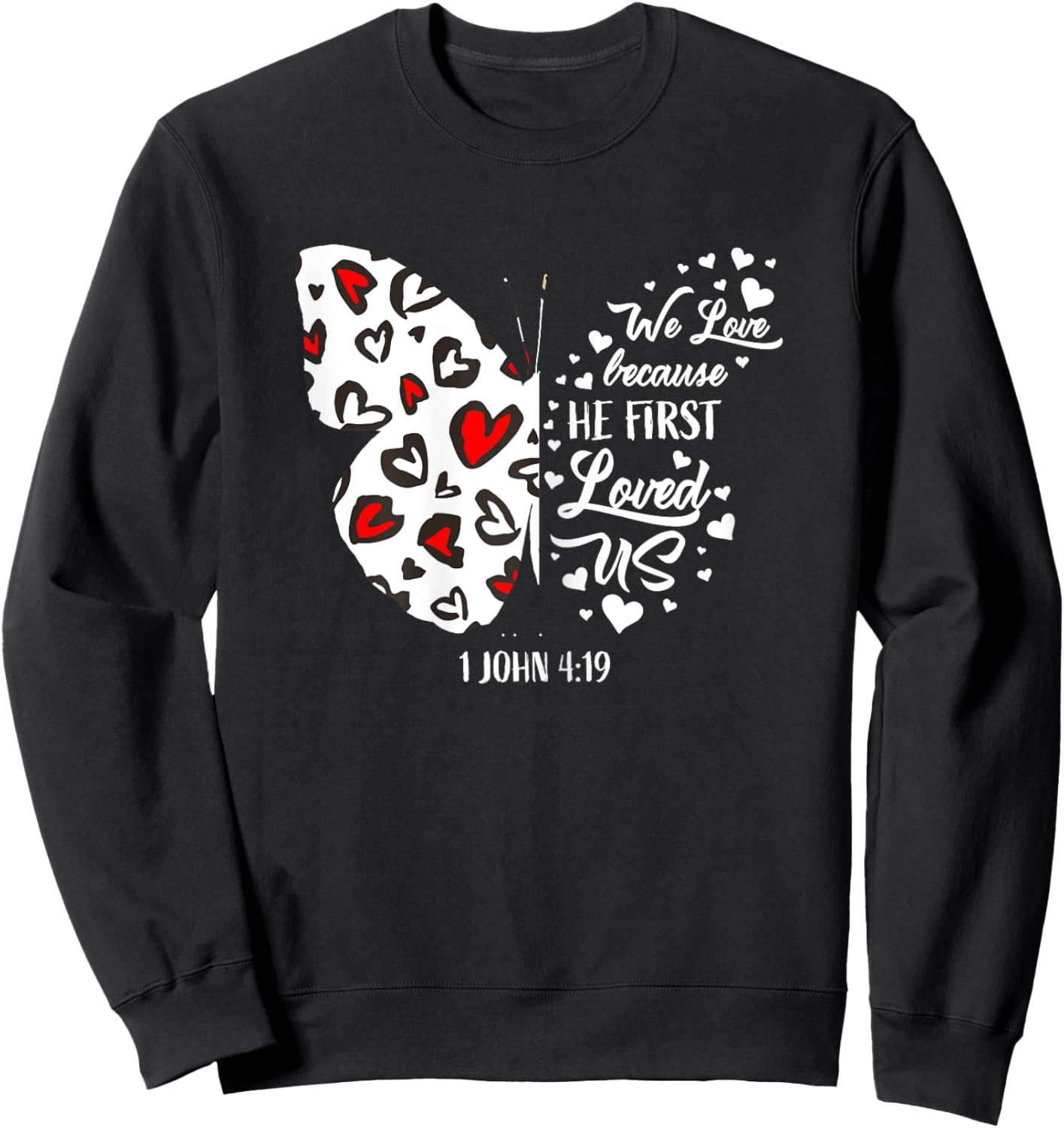 Red Valentine's Day Shirts Women Girls Christian Butterfly Sweatshirt - Sweatshirt | Black