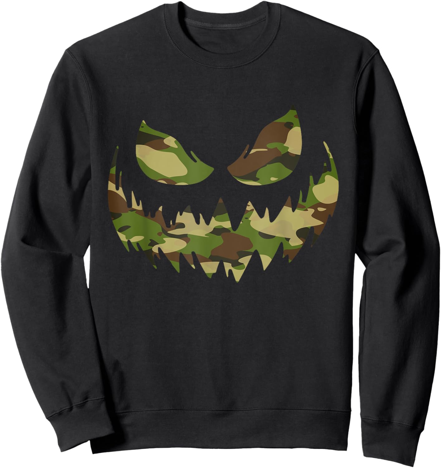 Spooky Jack O Lantern face in camouflage camo halloween Sweatshirt - Sweatshirt | Black