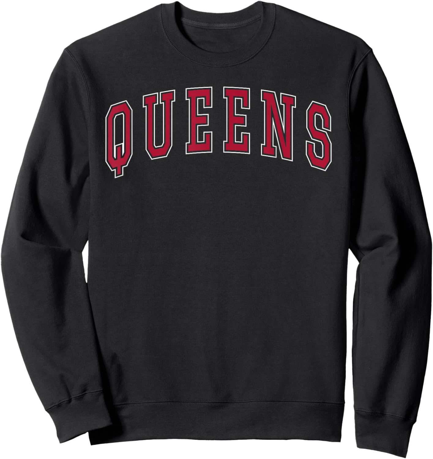 Queens New York Souvenir College Style Red Text Sweatshirt - Sweatshirt | Black