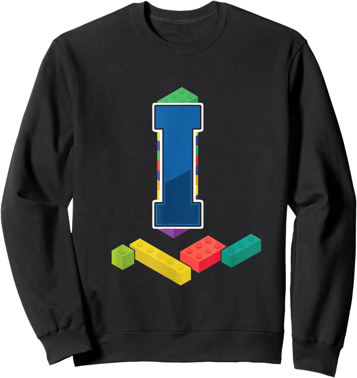 Letter I Master Builder Alphabet Last Name Building Blocks Sweatshirt - Sweatshirt | Black