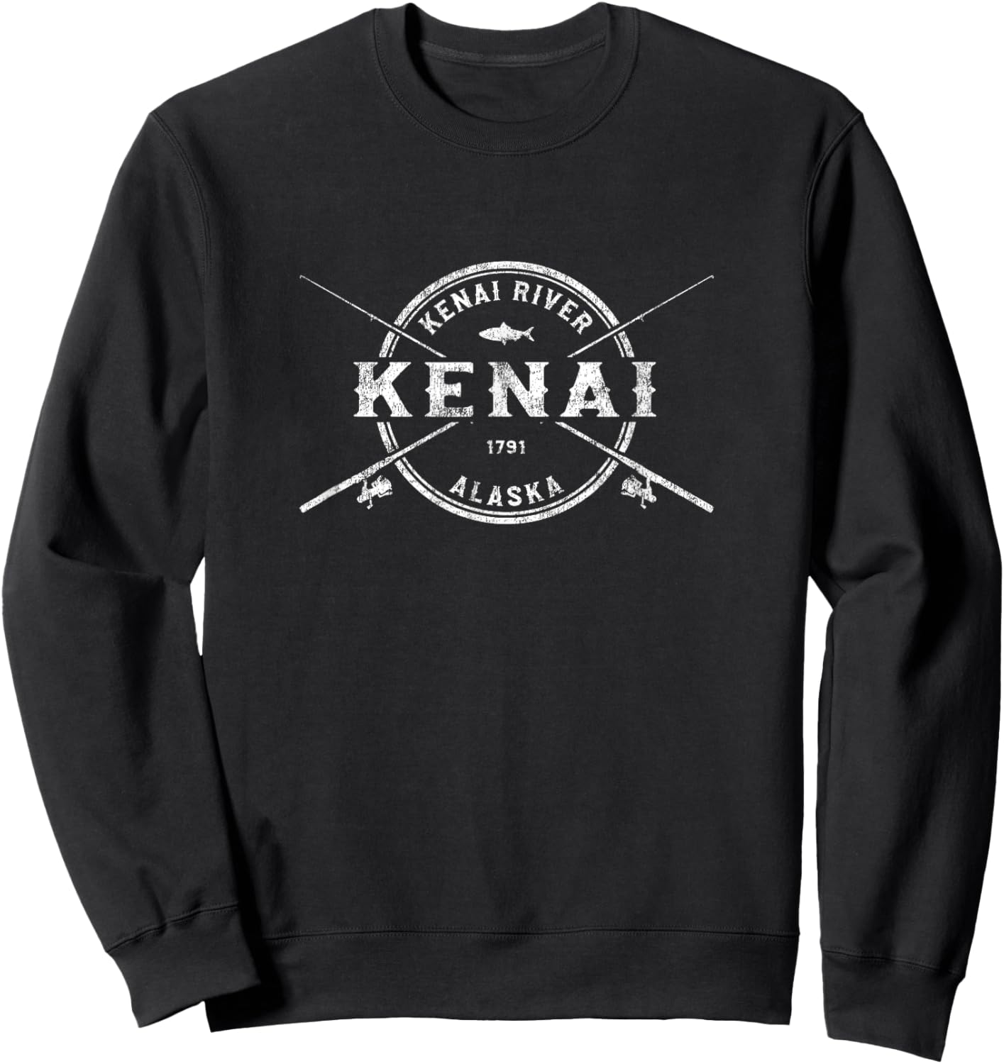 Kenai AK Vintage Crossed Fishing Rods Sweatshirt - Sweatshirt | Black