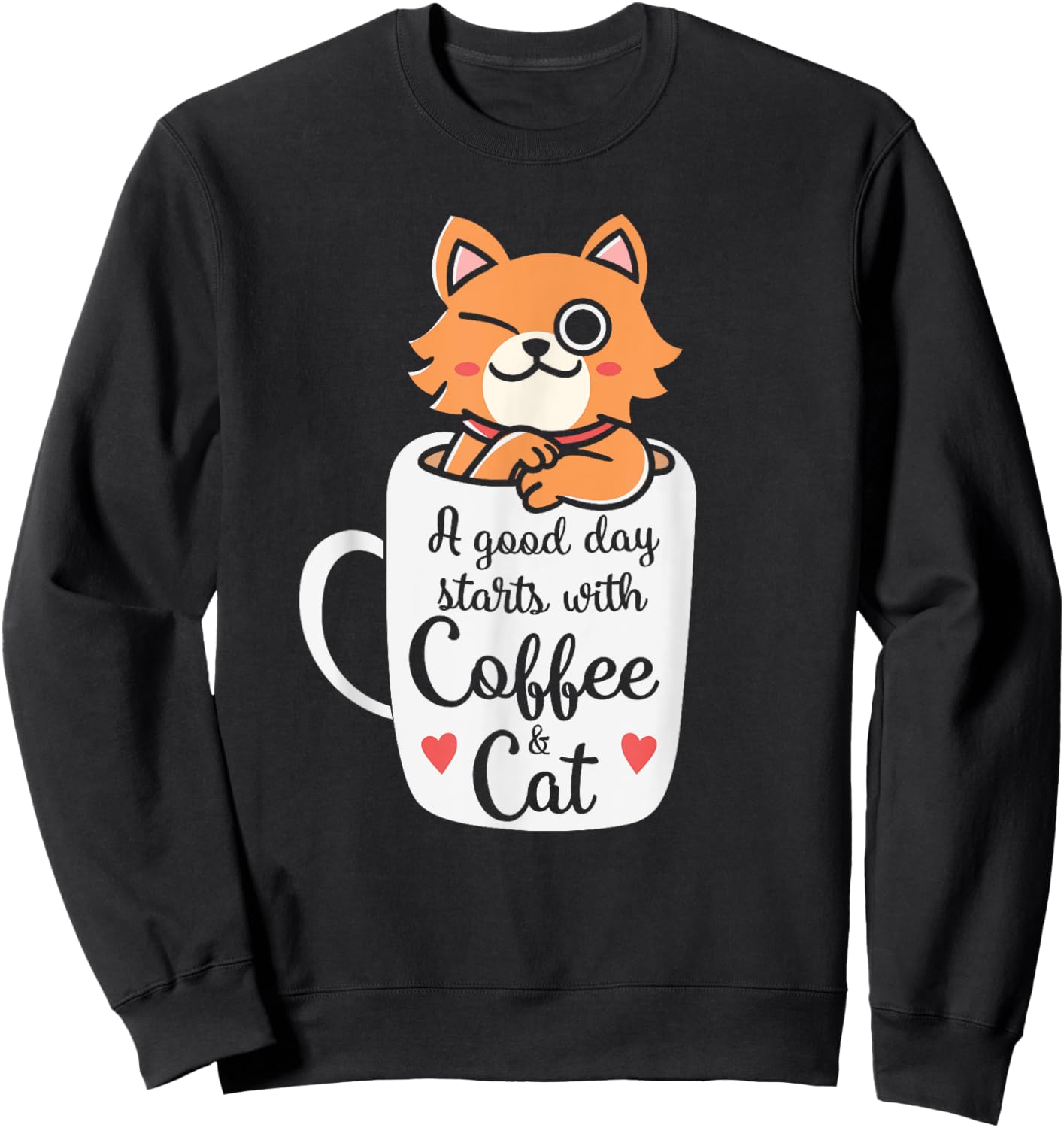 Funny Orange Cat Coffee Mug - Cat Lover Gifts Women Kids Sweatshirt - Sweatshirt | Black