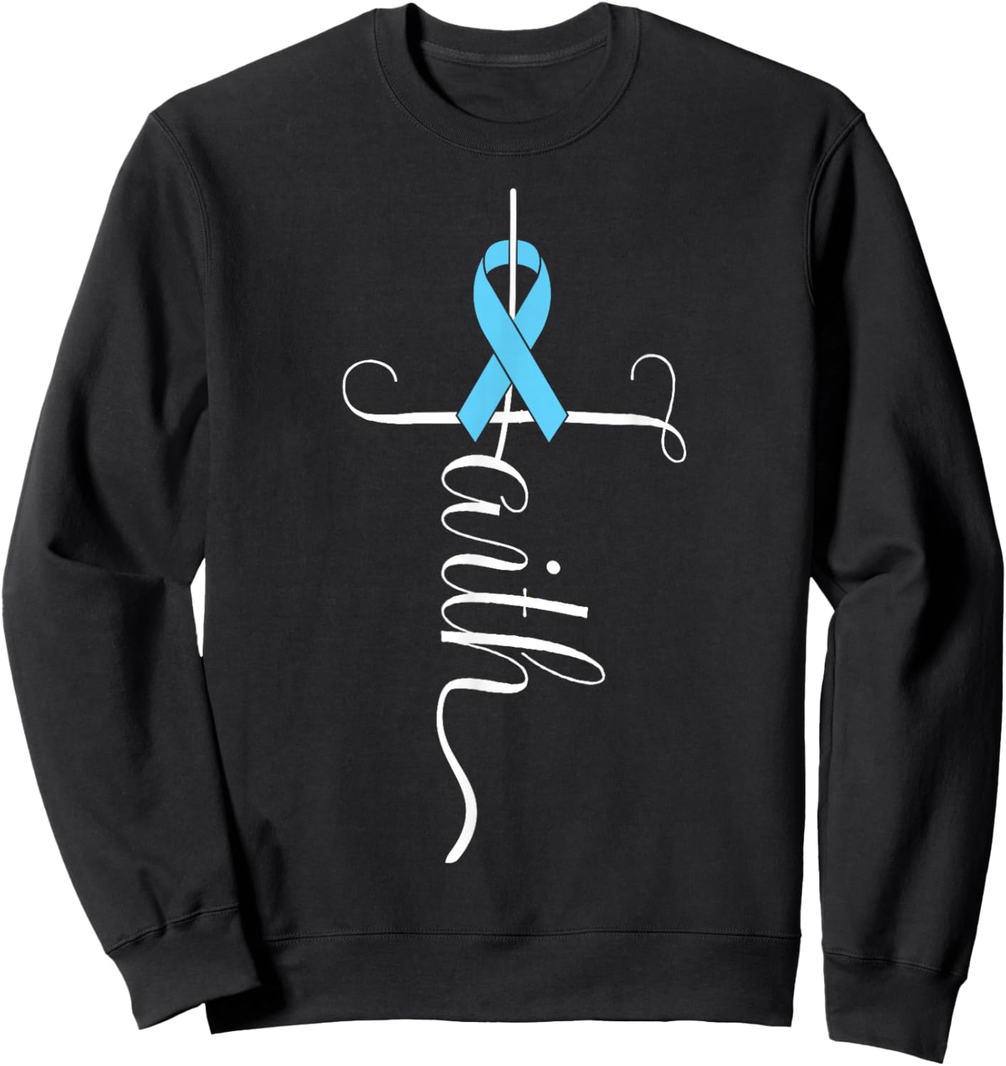 Prostate Cancer Awareness Light Blue Ribbon Faith Survivor Sweatshirt - Sweatshirt | Black