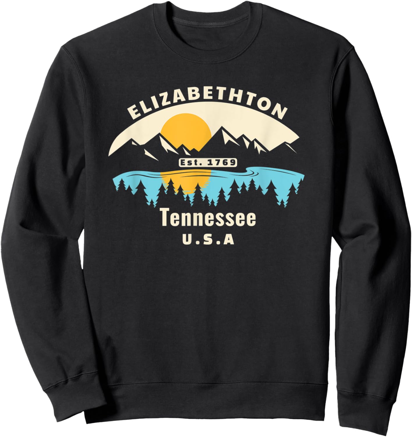 Elizabethton Tennessee Souvenir Mountain Sunset River Sweatshirt - Sweatshirt | Black