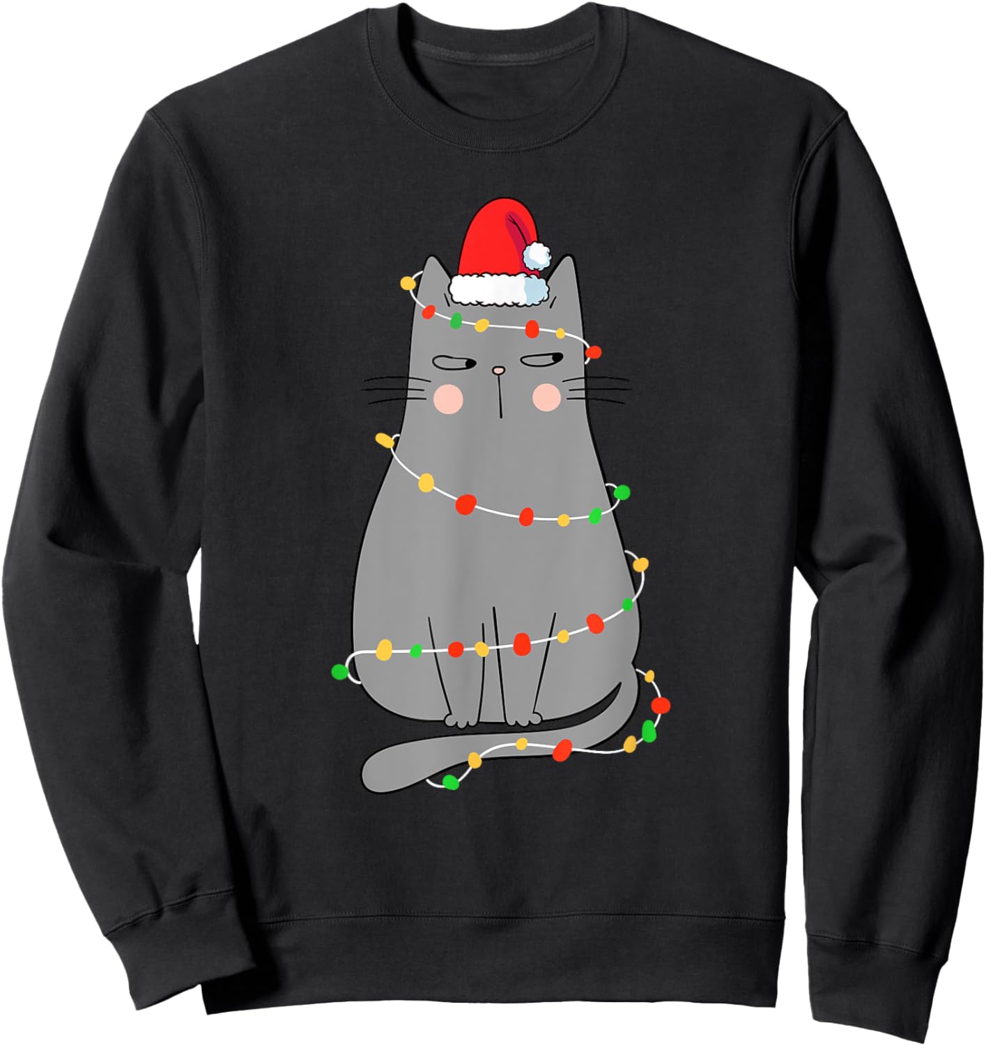 Funny Cat Christmas Shirt Women Christmas Cat Santa Hat Kids Sweatshirt - Sweatshirt | Black