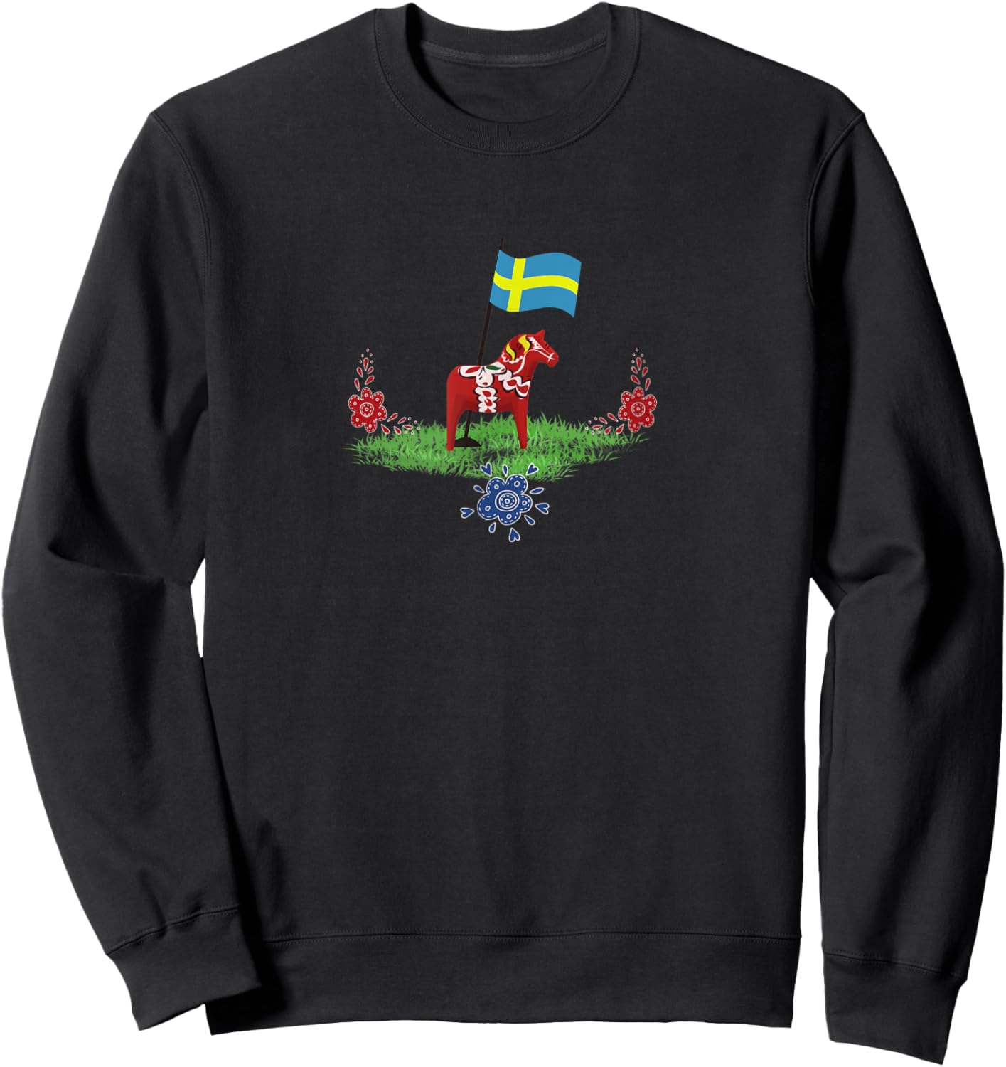 Sweden Flag Swedish Dala Horse Sweatshirt - Sweatshirt | Black