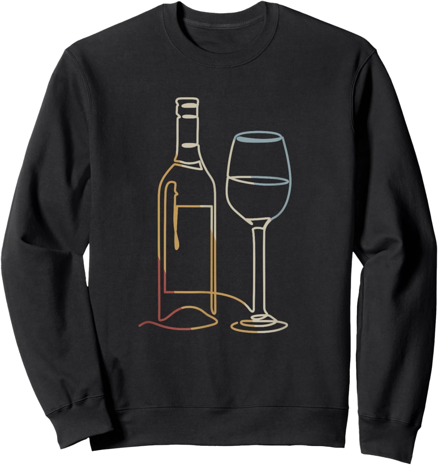 Wine Bottle Wine Glass Retro Style Vintage Sweatshirt - Sweatshirt | Black