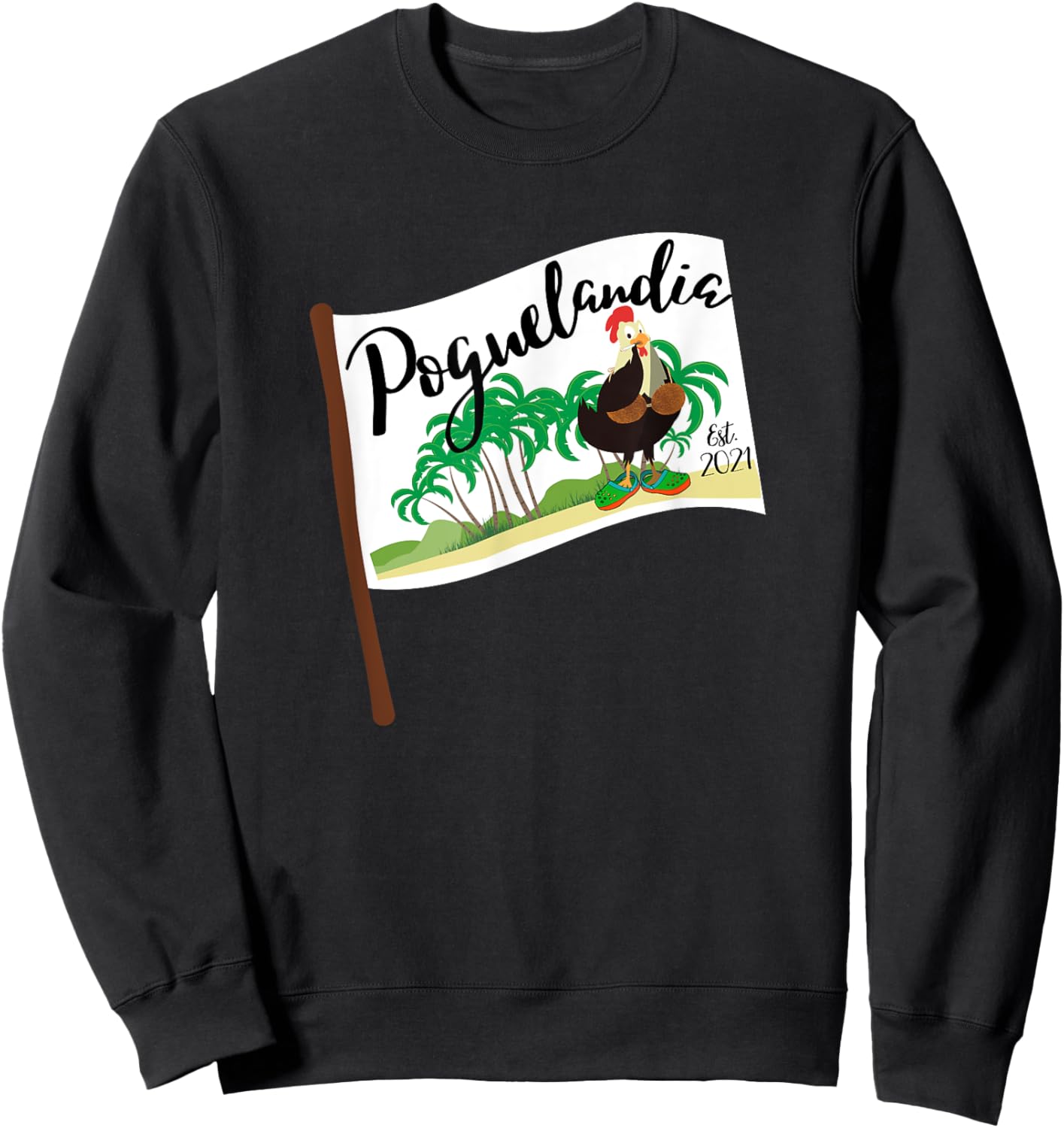 Bliss and Co. Poguelandia Flag with Chicken in Coconut Bra Grey Women's Small Sweatshirt - Sweatshirt | Black