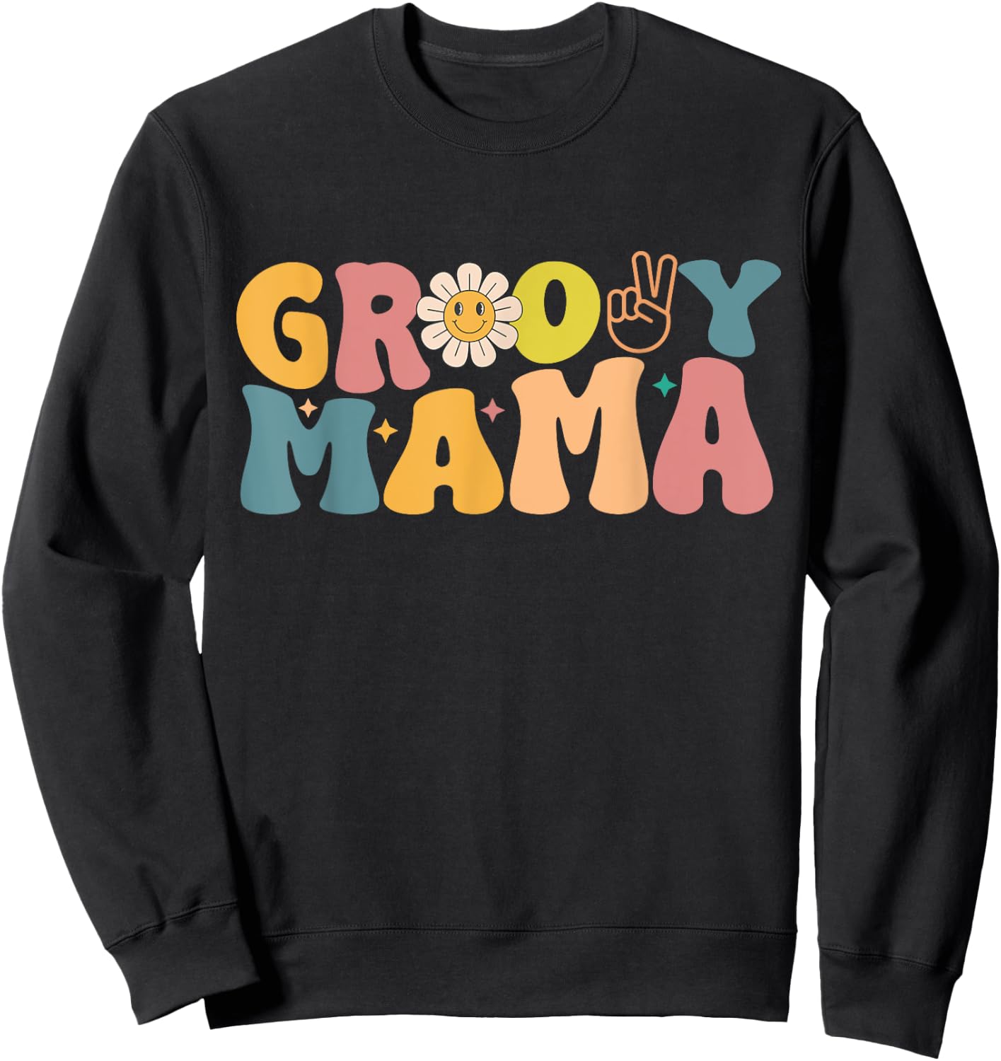 Retro Groovy Design For Mama Matching Family Birthday Sweatshirt - Sweatshirt | Black