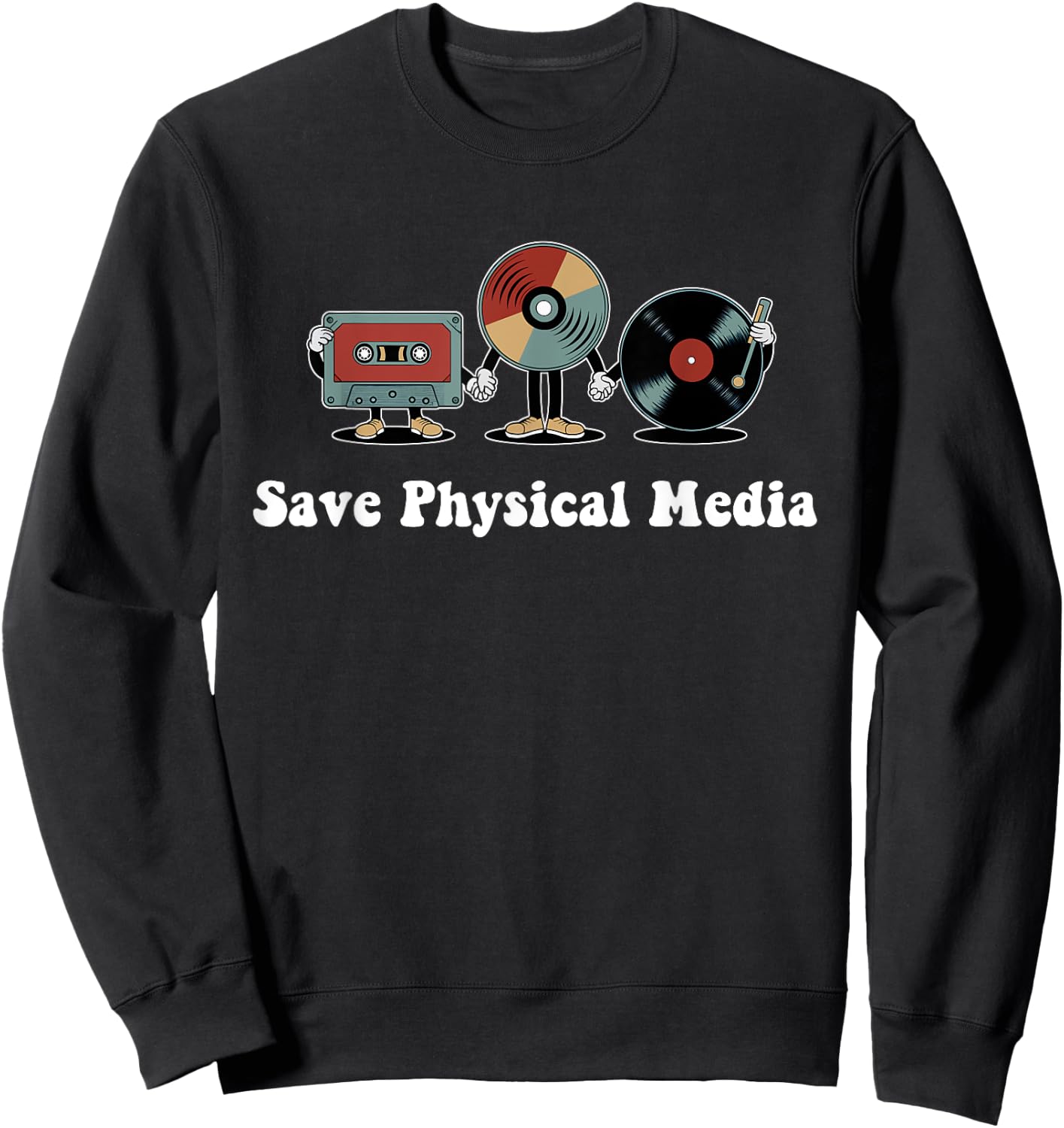 Save Physical Media – Retro VHS, CDs, Vinyl Record, DVD Sweatshirt - Sweatshirt | Black