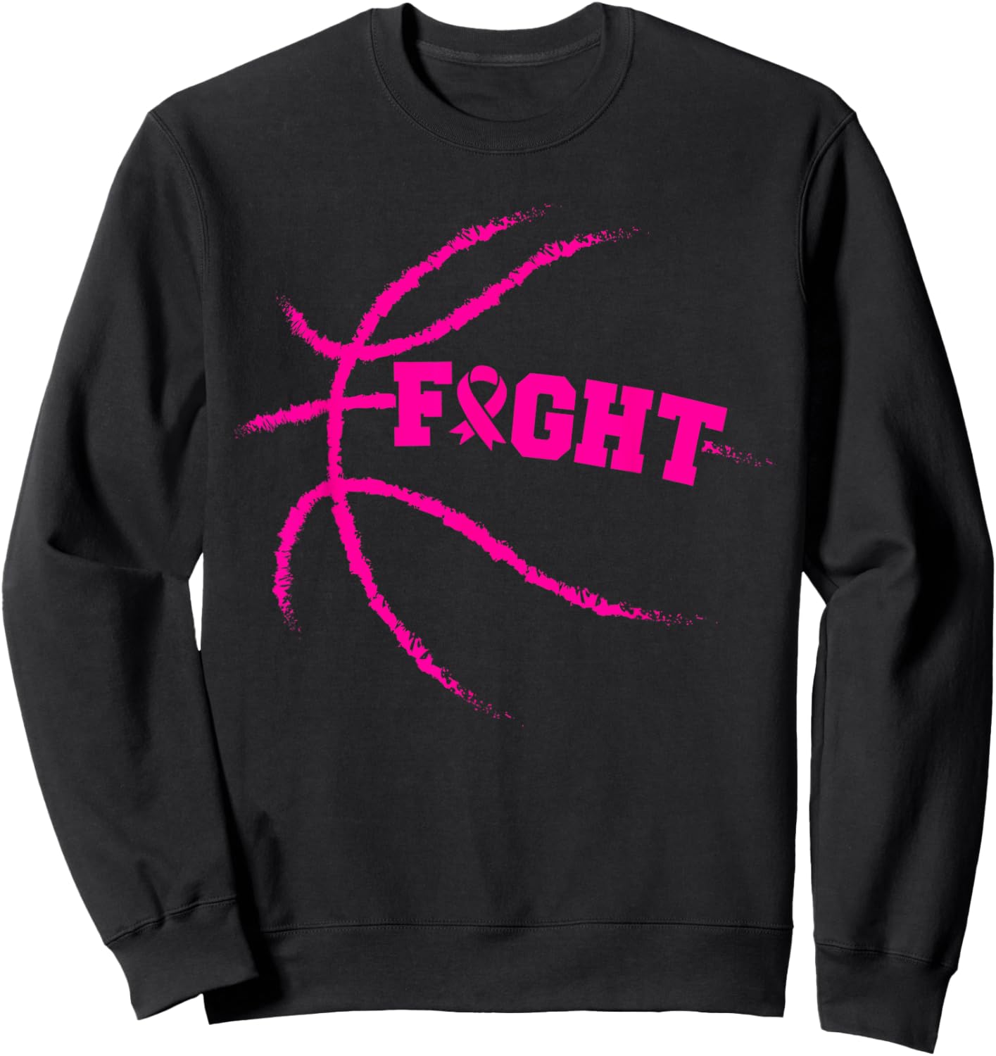 Breast Cancer Fight Basketball Player Pink Ribbon Awareness Sweatshirt - Sweatshirt | Black