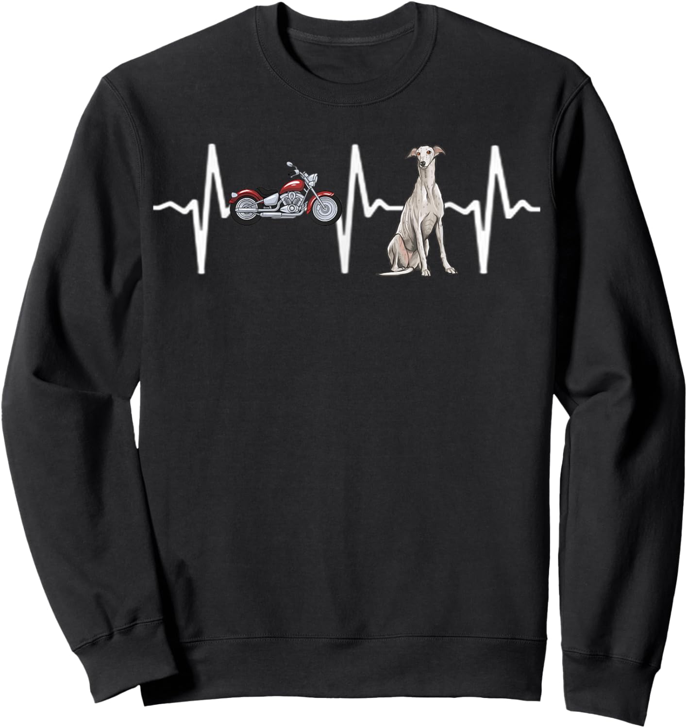 Motorcycle Greyhound Heartbeat Dog Lover Men Women Kids Sweatshirt - Sweatshirt | Black