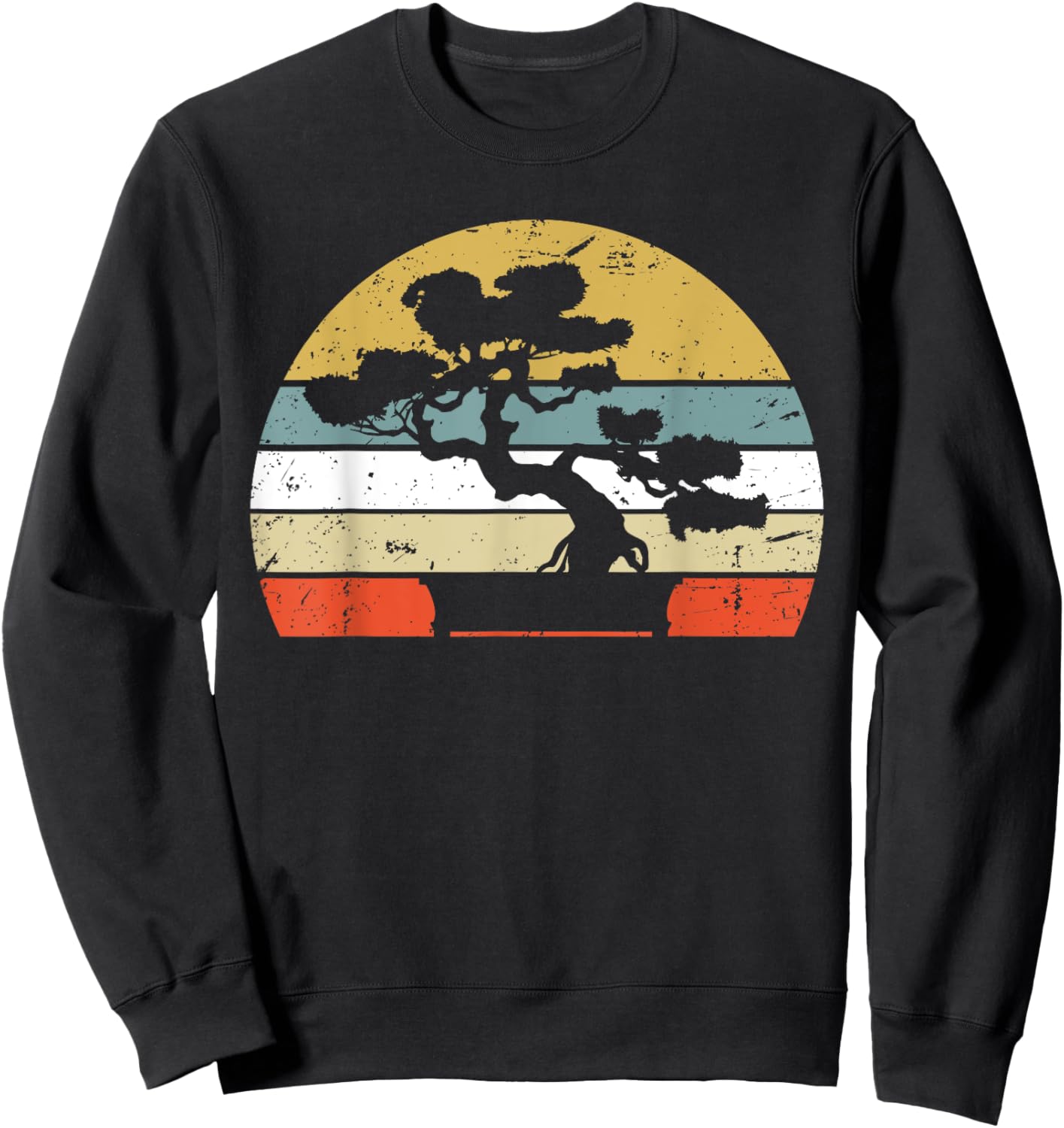 Bonsai Shirt Retro Vintage Sunset Bonsai Tree Sweatshirt - Sweatshirt | Black