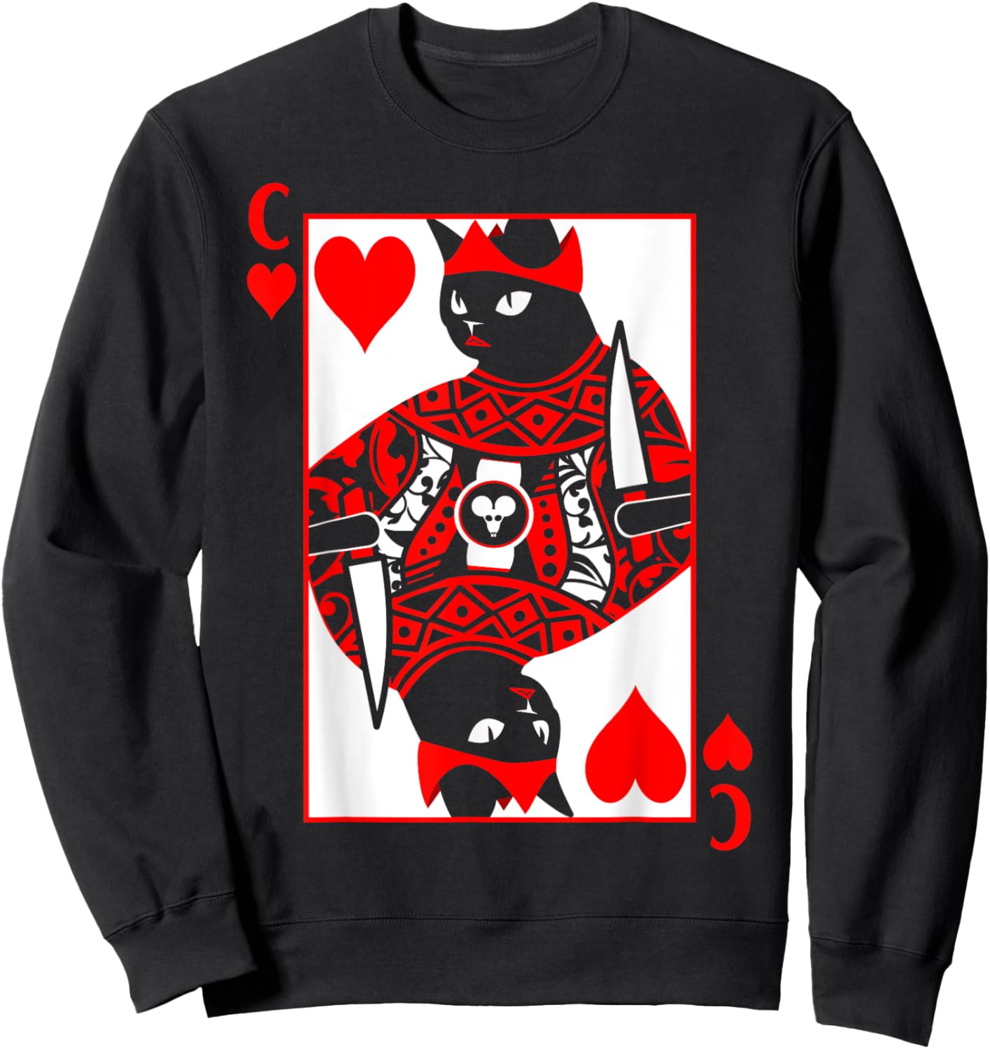 Queen Of Hearts Poker Card Cat And Girls Sweatshirt - Sweatshirt | Black
