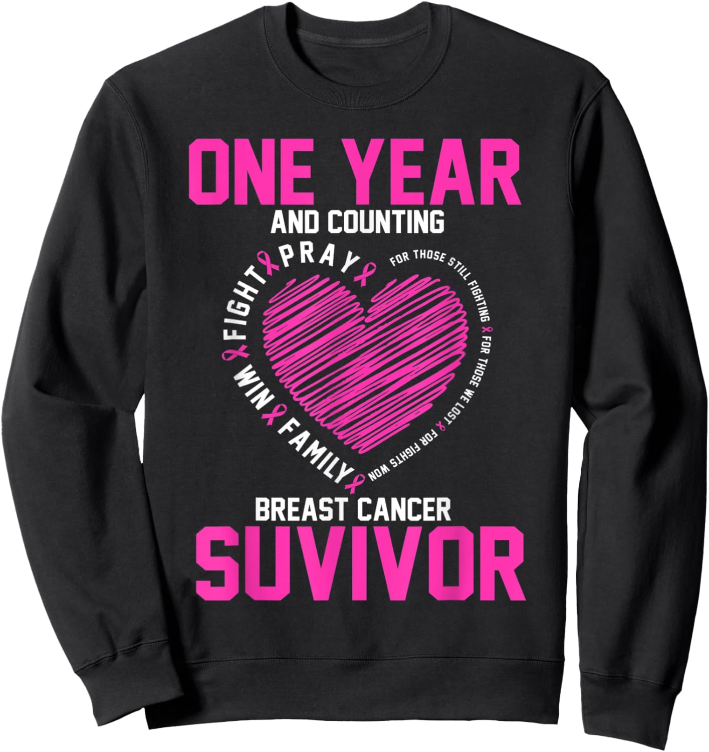 1 Year cancer free pink breast cancer awareness Sweatshirt - Sweatshirt | Black