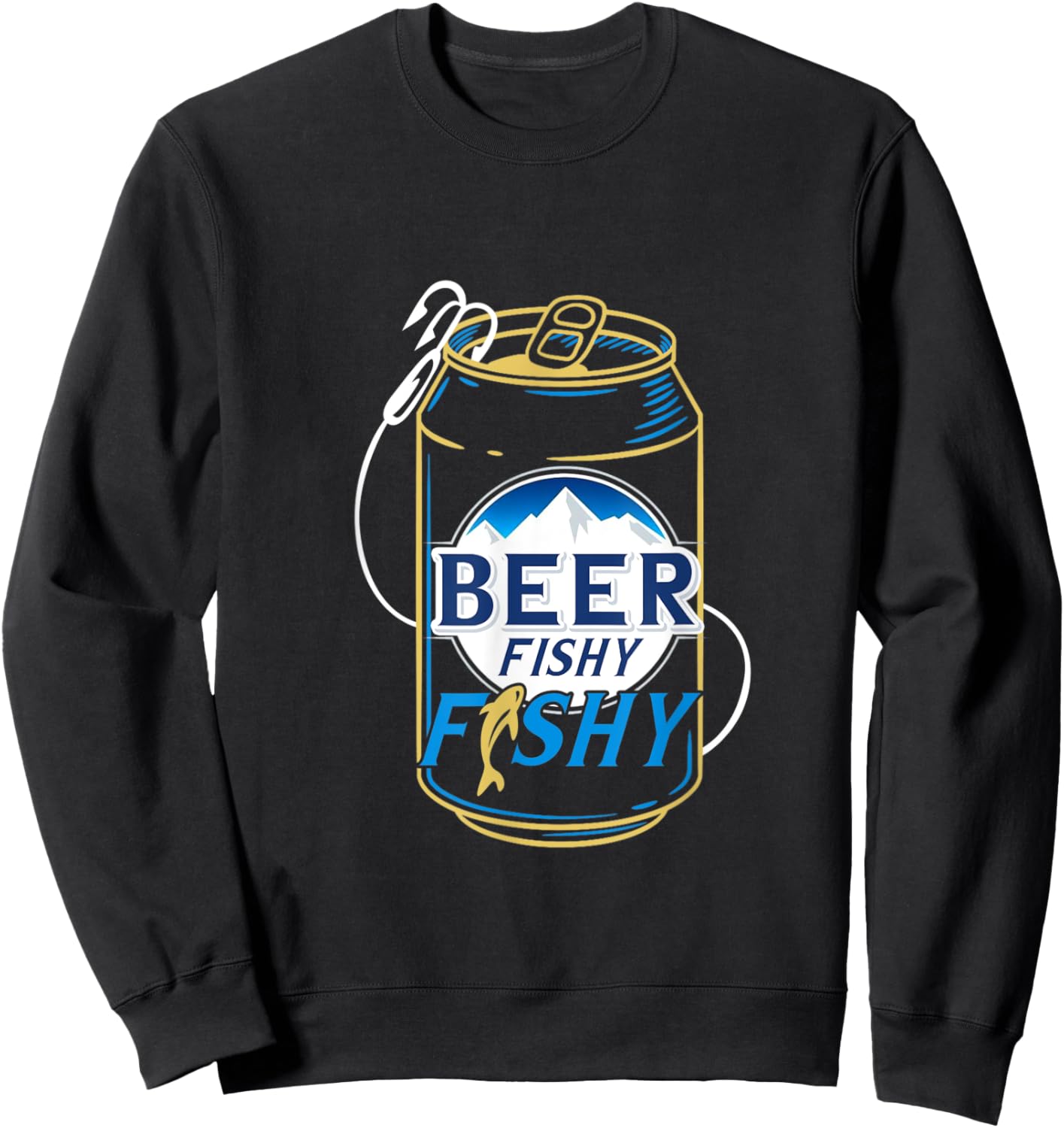 Dad Fishing Shirt - Beer Fishy - Novelty T Shirts Sweatshirt - Sweatshirt | Black