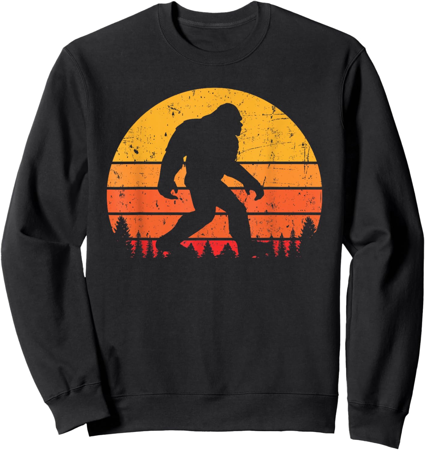 Bigfoot Sasquatch Yeti Retro Vintage Sunset Distressed Sweatshirt - Sweatshirt | Black