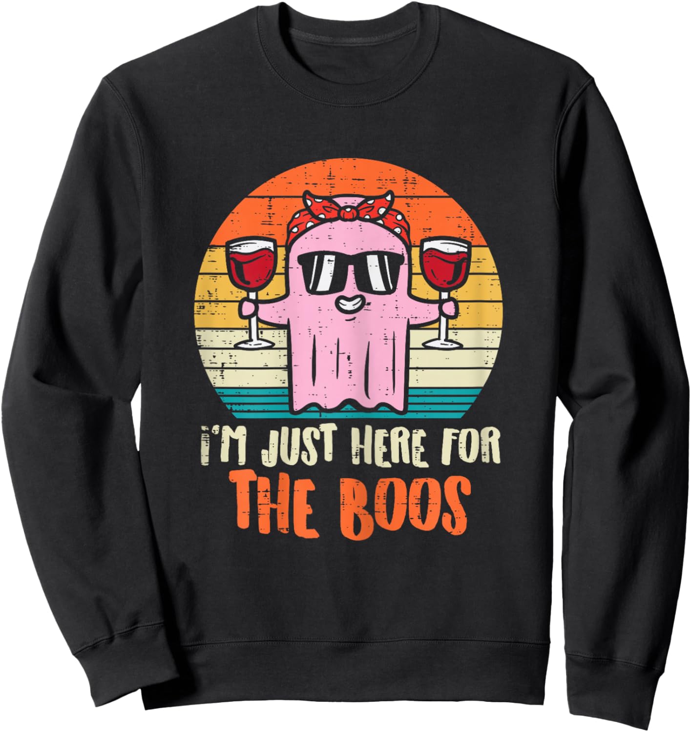 Im Just Here For The Boos Ghost Wine Retro Halloween Women Sweatshirt - Sweatshirt | Black