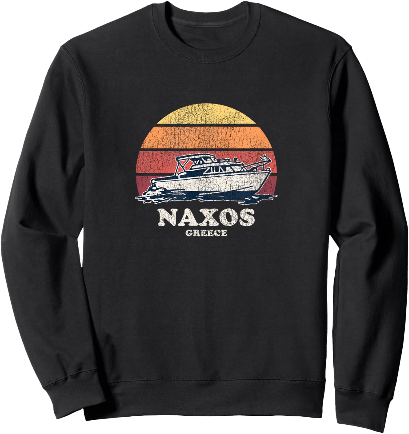 Naxos Greece Vintage Boating 70s Retro Boat Design Sweatshirt - Sweatshirt | Black