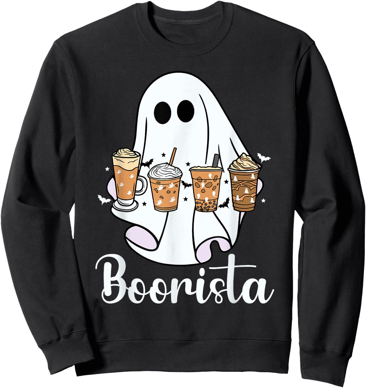 Boorista Ghost Halloween Costume Coffee Barista Ghost Funny Sweatshirt - Sweatshirt | Black
