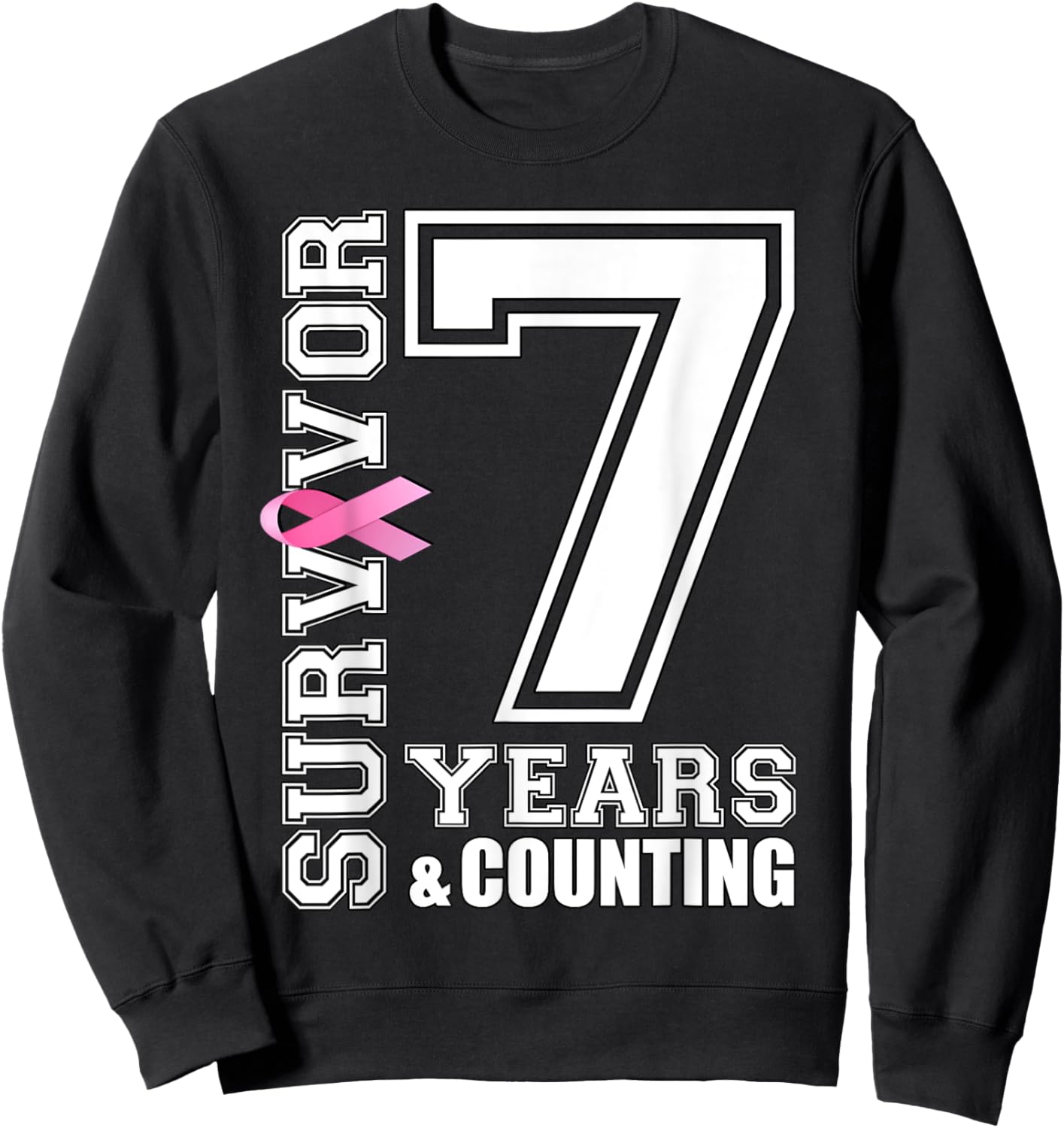 7 Years Breast Cancer Survivor Pink Ribbon Gifts Sweatshirt - Sweatshirt | Black