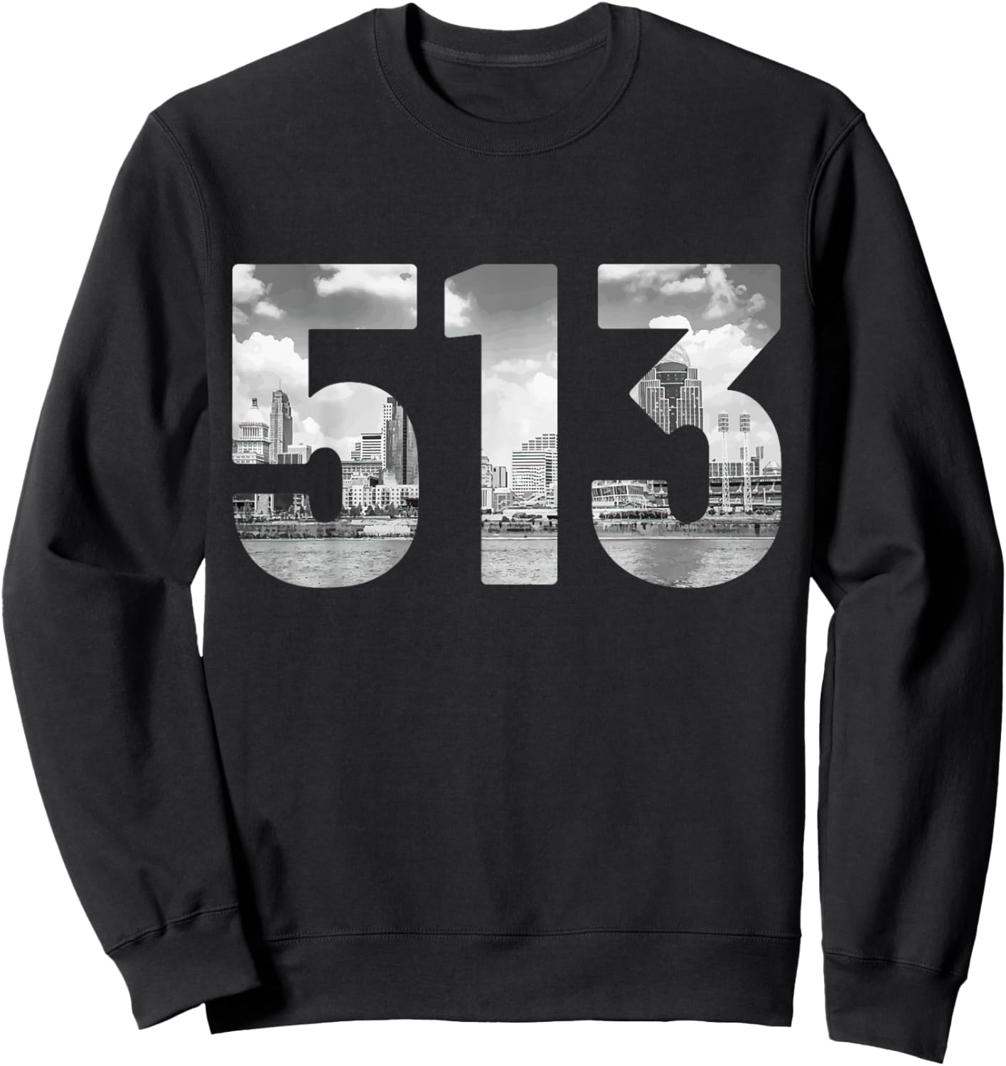 Cincinnati 513 Area Code Skyline Ohio Vintage Sweatshirt - Sweatshirt | Black