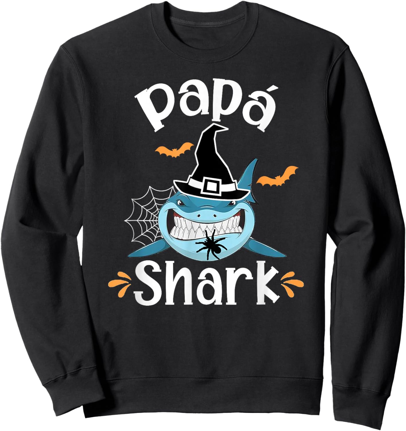 Papa Shark Spanish Dad Halloween Announcement Funny Sweatshirt - Sweatshirt | Black
